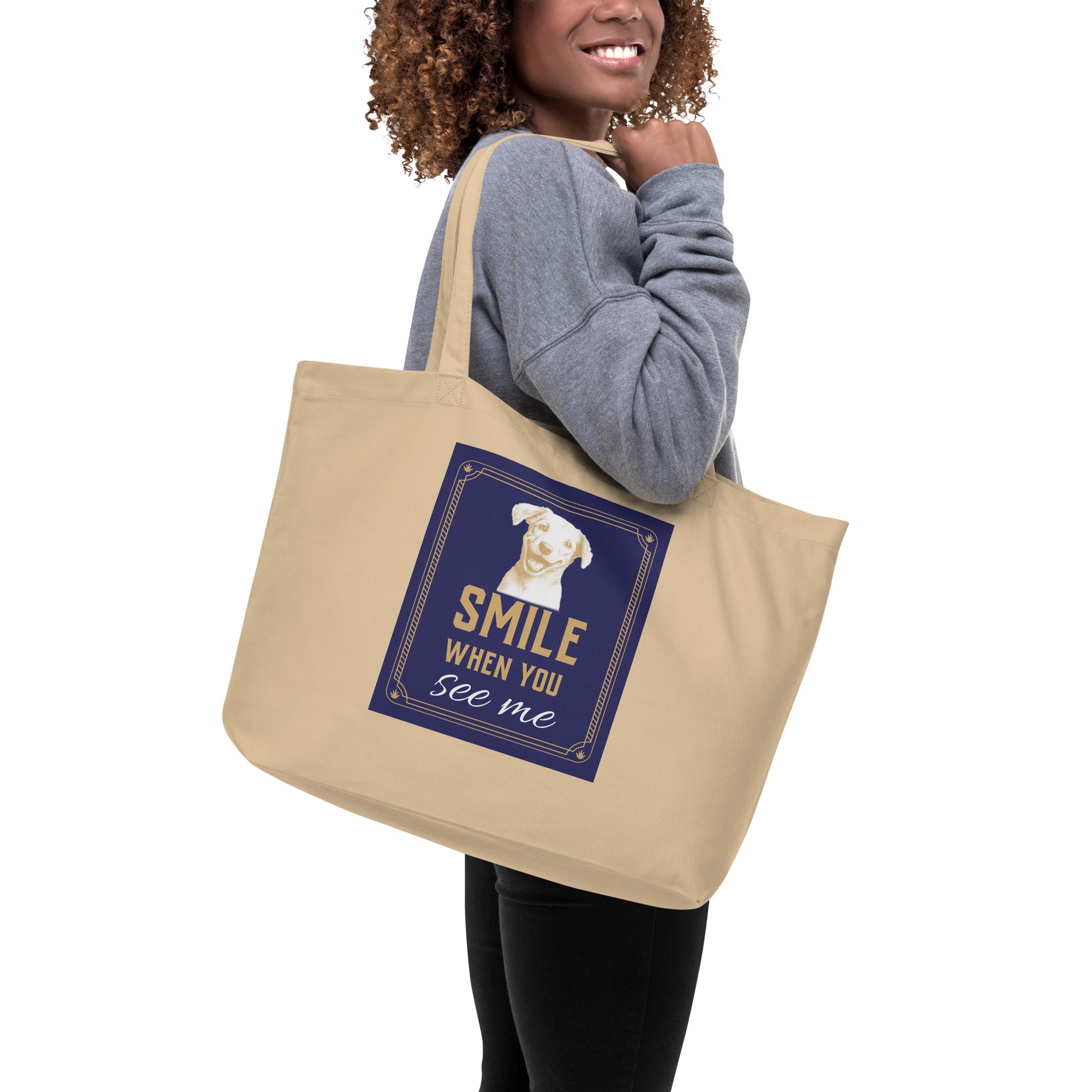 Large organic tote bag - Smile When You See Me Large Organic Tote – For Joyful Achievers by printfluence.net