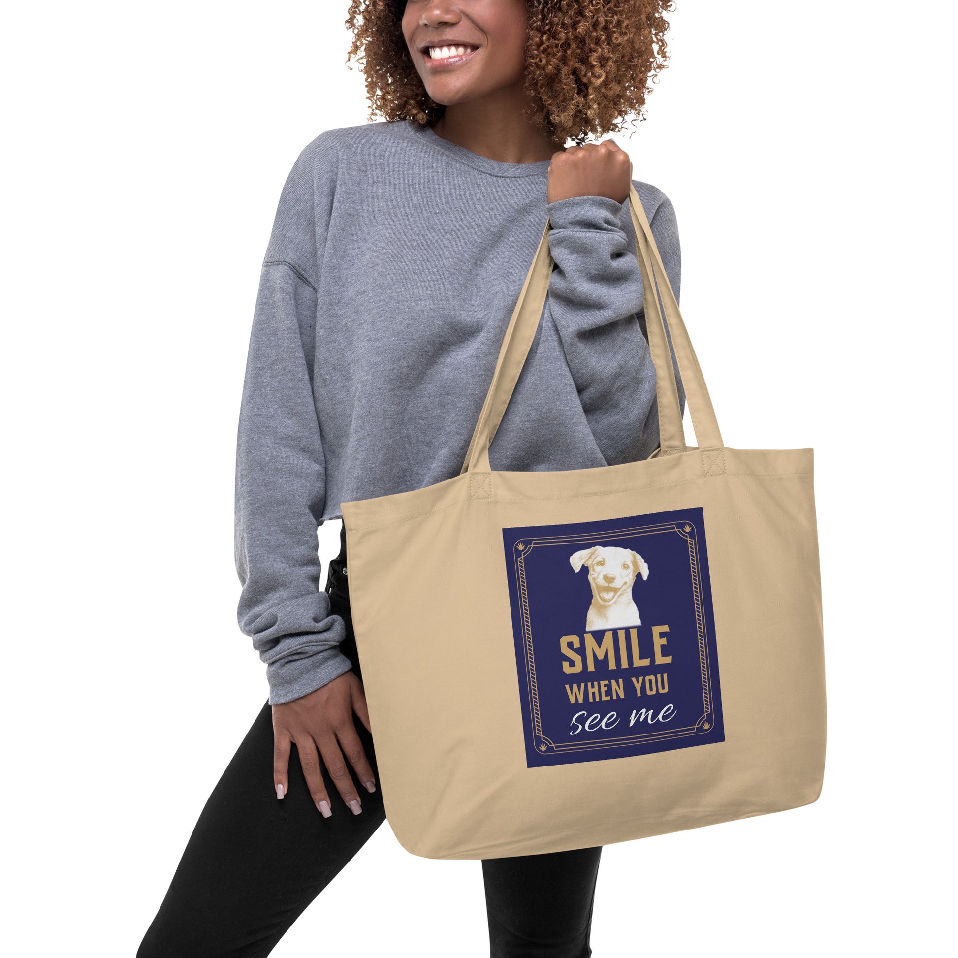Large organic tote bag - Smile When You See Me Large Organic Tote – For Joyful Achievers by printfluence.net