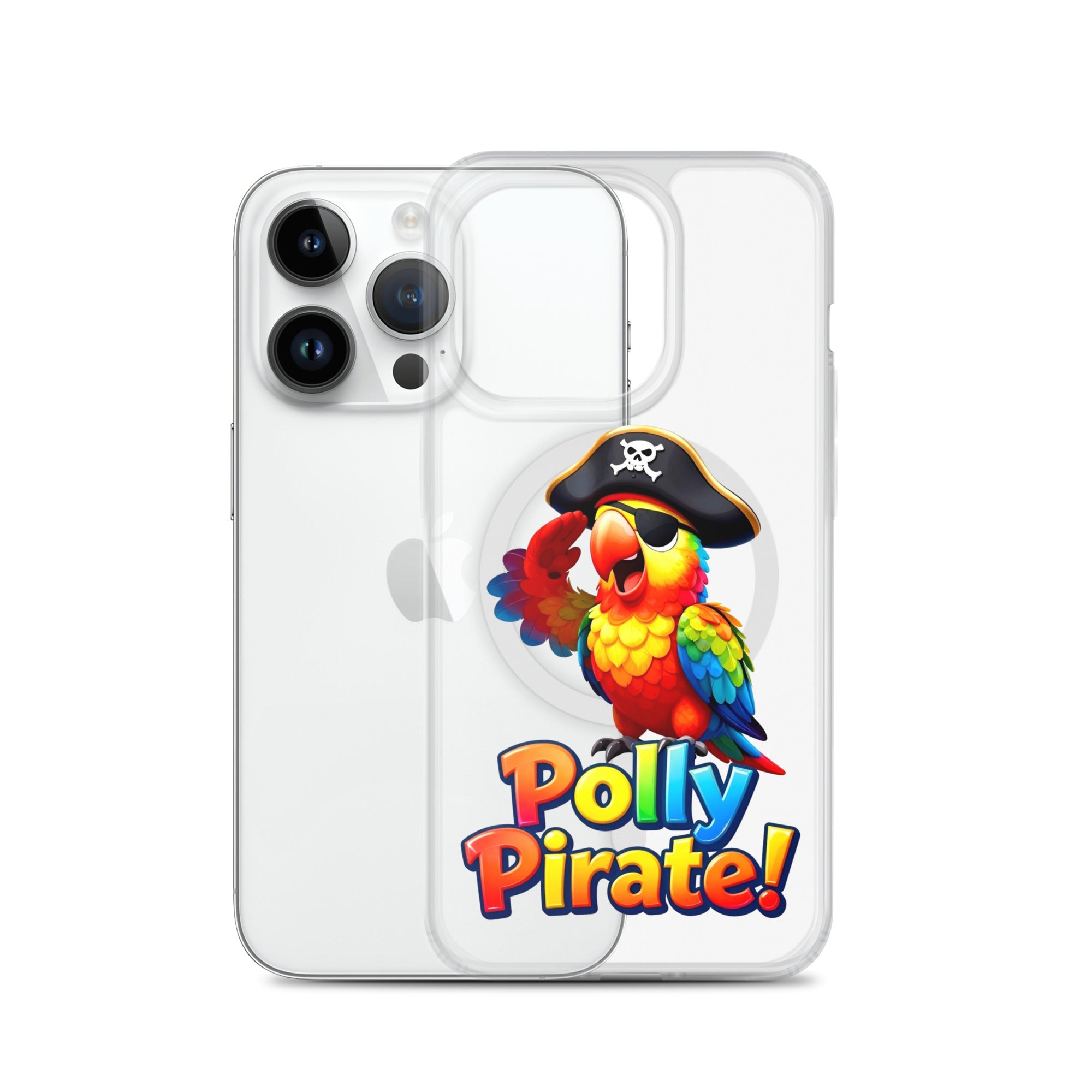MagSafe® clear case for iPhone® - Polly Pirate Parrot iPhone Case – One-Eyed Cartoon Bird Adventure Phone Cover by printfluence.net