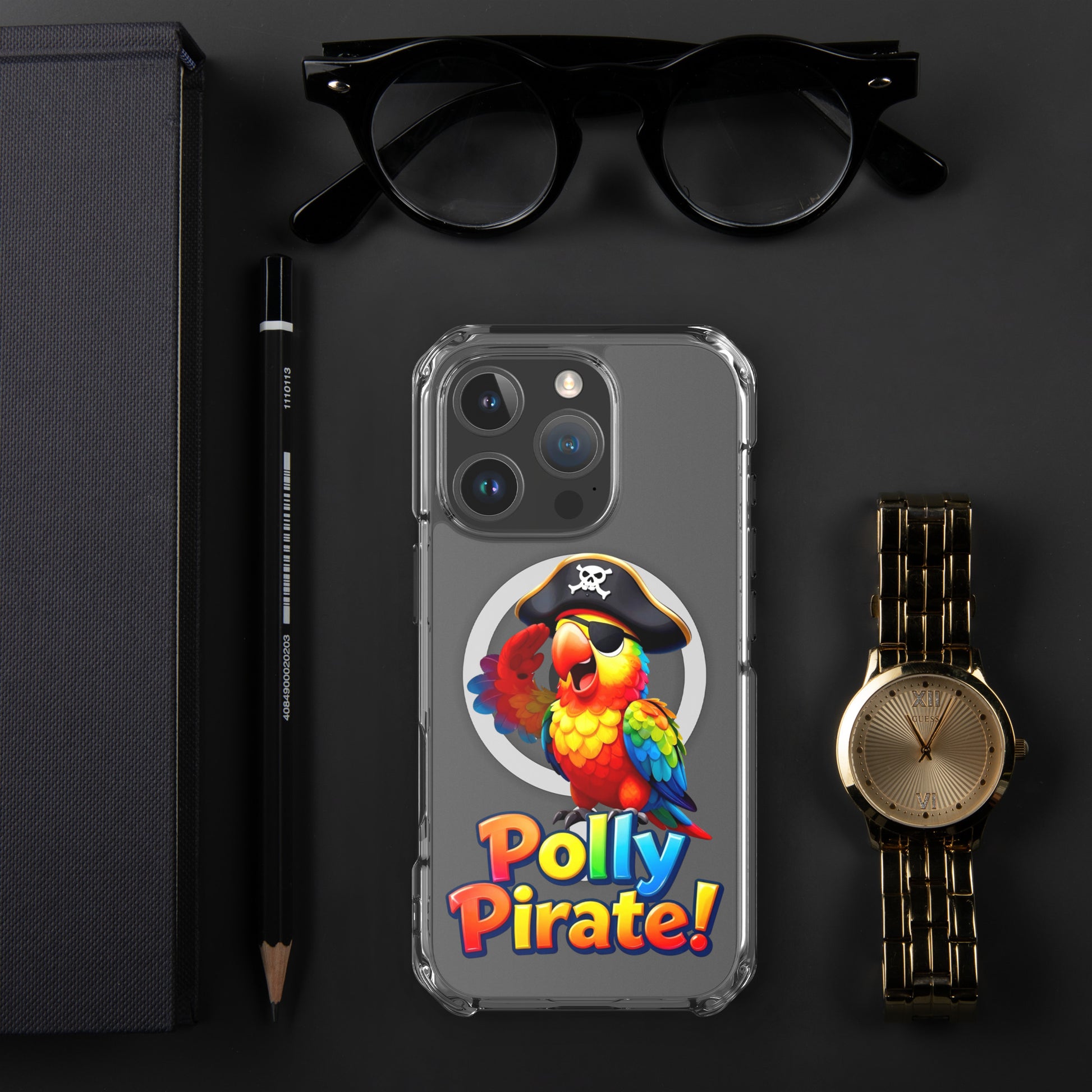 MagSafe® clear case for iPhone® - Polly Pirate Parrot iPhone Case – One-Eyed Cartoon Bird Adventure Phone Cover by printfluence.net