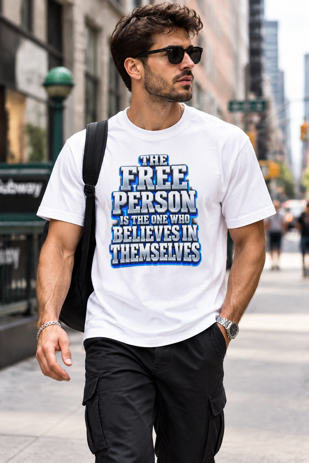 Inspirational Quotes Lovers | Unisex Active T-Shirt — THE FREE PERSON IS THE ONE WHO BELIEVES IN THEMSELVES by printfluence