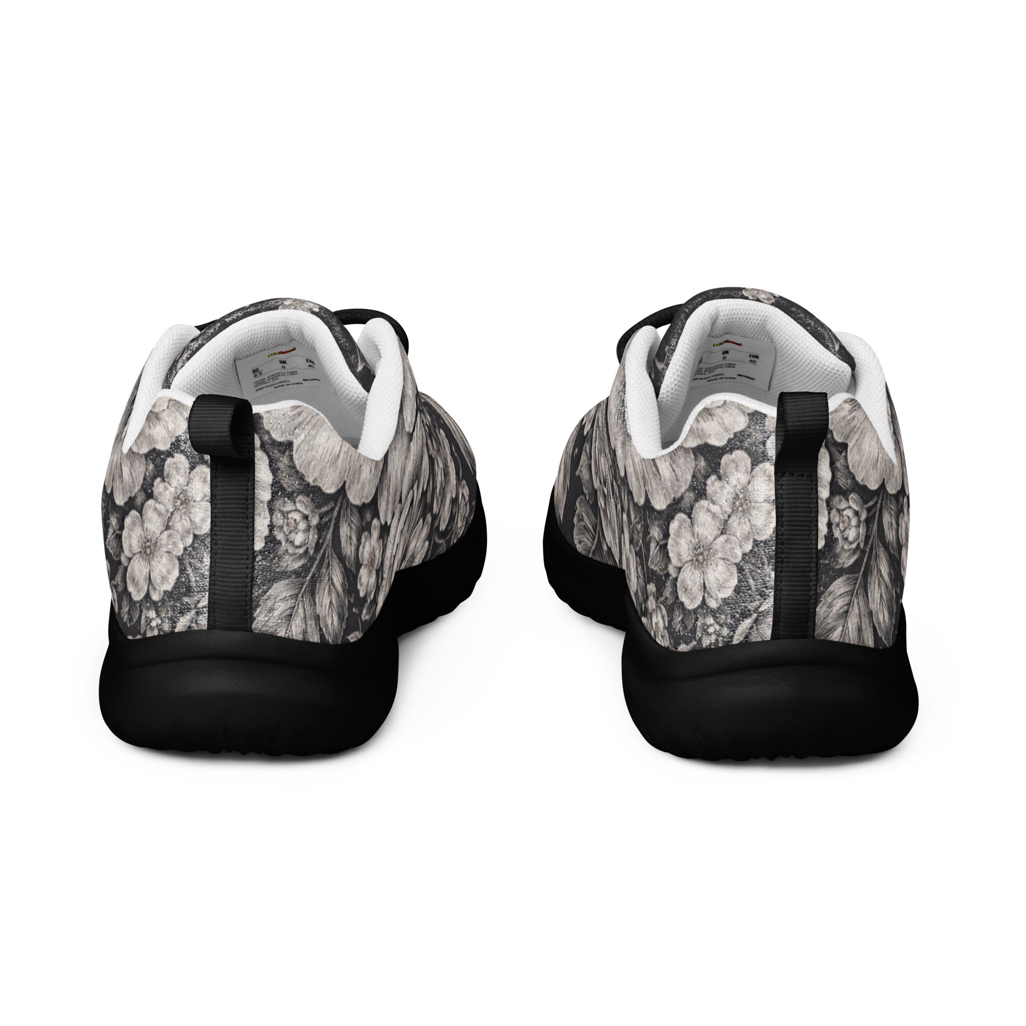 Men’s athletic shoes - Noir Floral Athletic Shoes – Men's Grayscale Rose Print Sneakers by printfluence.net