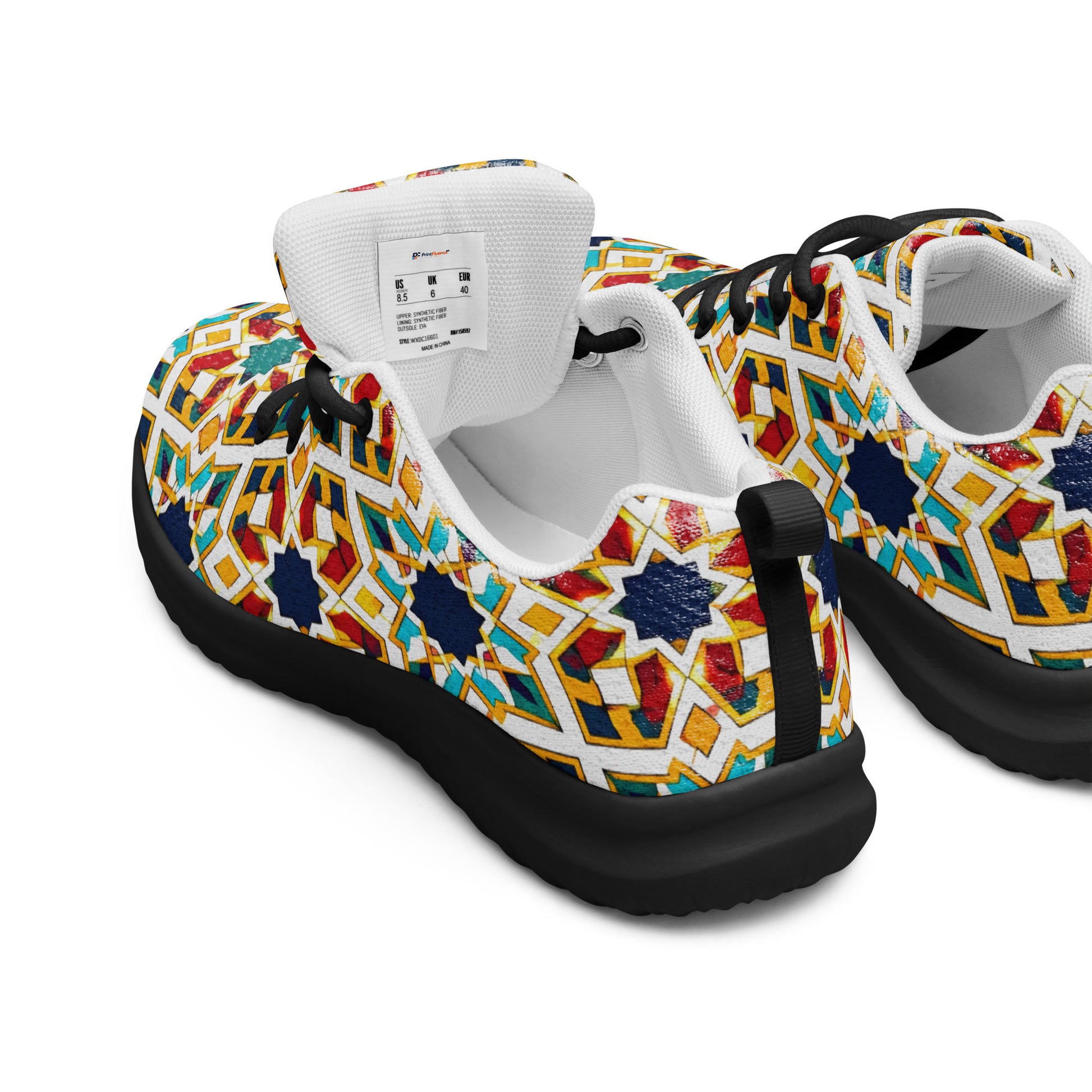 Men’s athletic shoes - Elite Royal Arabesque Floral - Premium Luxury Geometric Star Pattern Design by printfluence.net