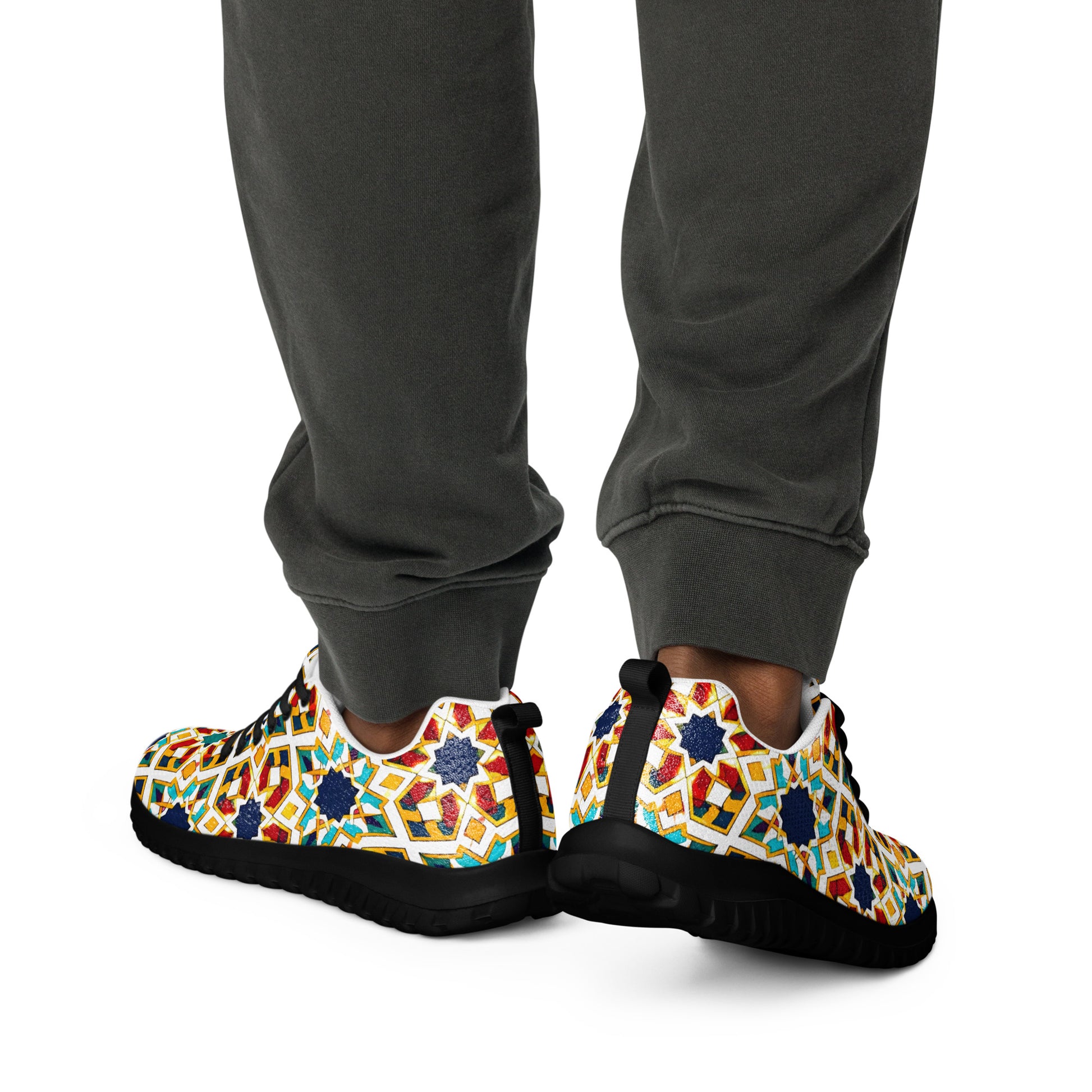 Men’s athletic shoes - Elite Royal Arabesque Floral - Premium Luxury Geometric Star Pattern Design by printfluence.net