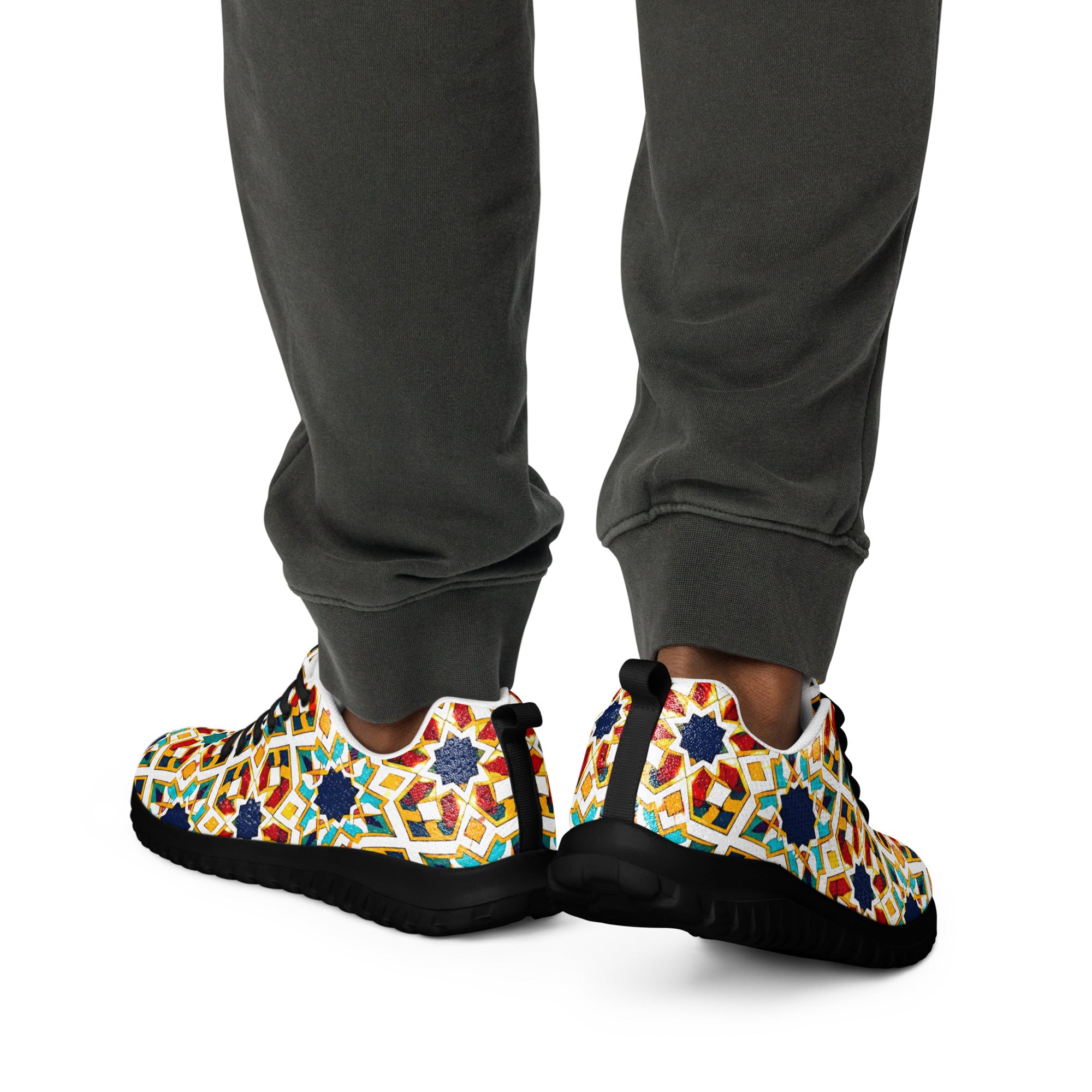 Men’s athletic shoes - Elite Royal Arabesque Floral - Premium Luxury Geometric Star Pattern Design by printfluence.net