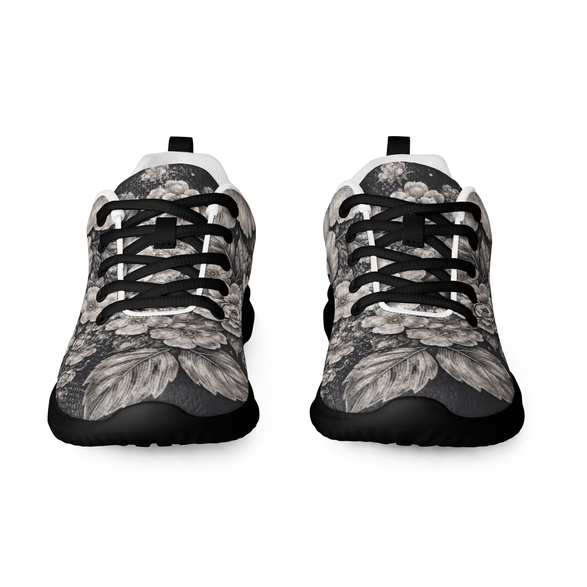 Men’s athletic shoes - Noir Floral Athletic Shoes – Men's Grayscale Rose Print Sneakers by printfluence.net