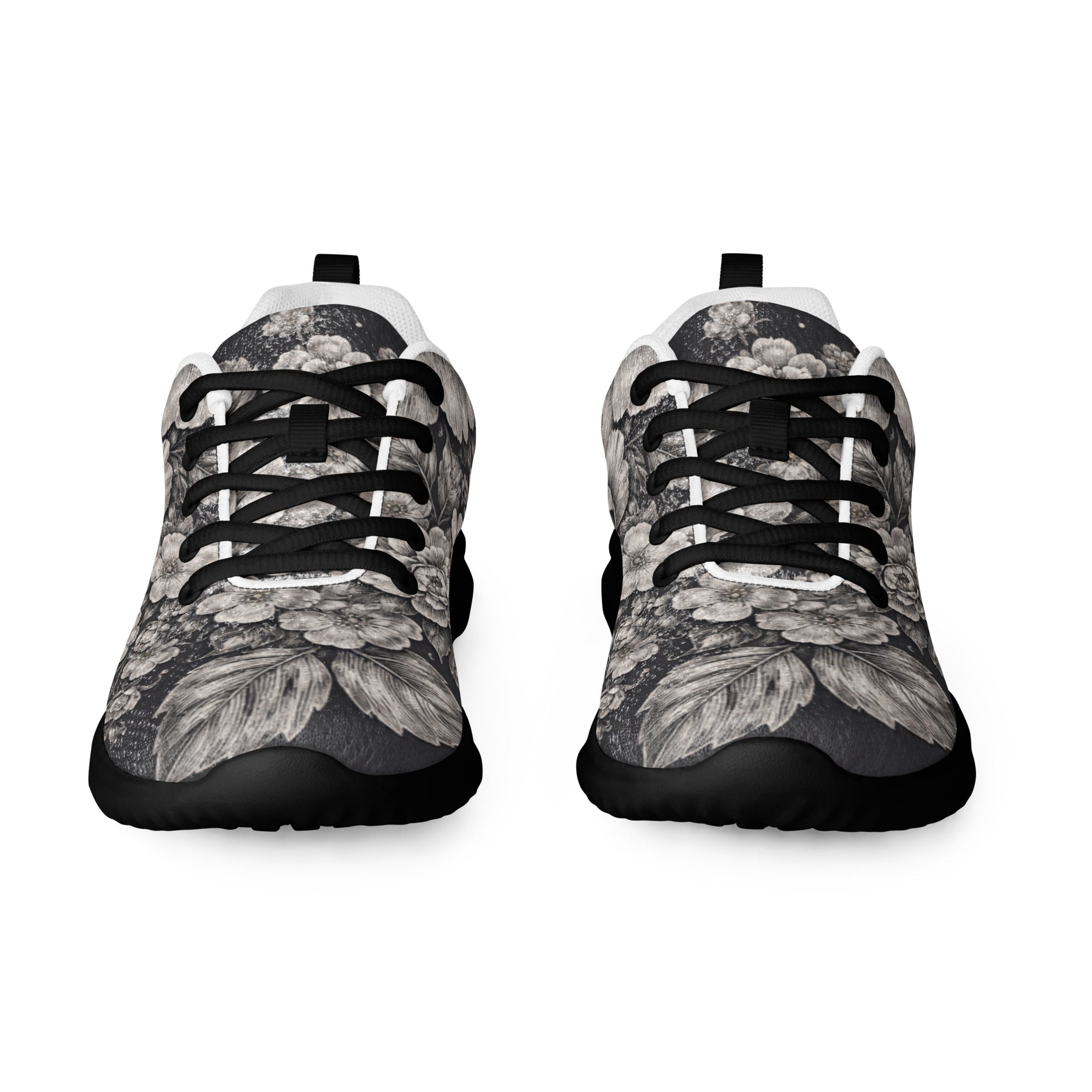 Men’s athletic shoes - Noir Floral Athletic Shoes – Men's Grayscale Rose Print Sneakers by printfluence.net