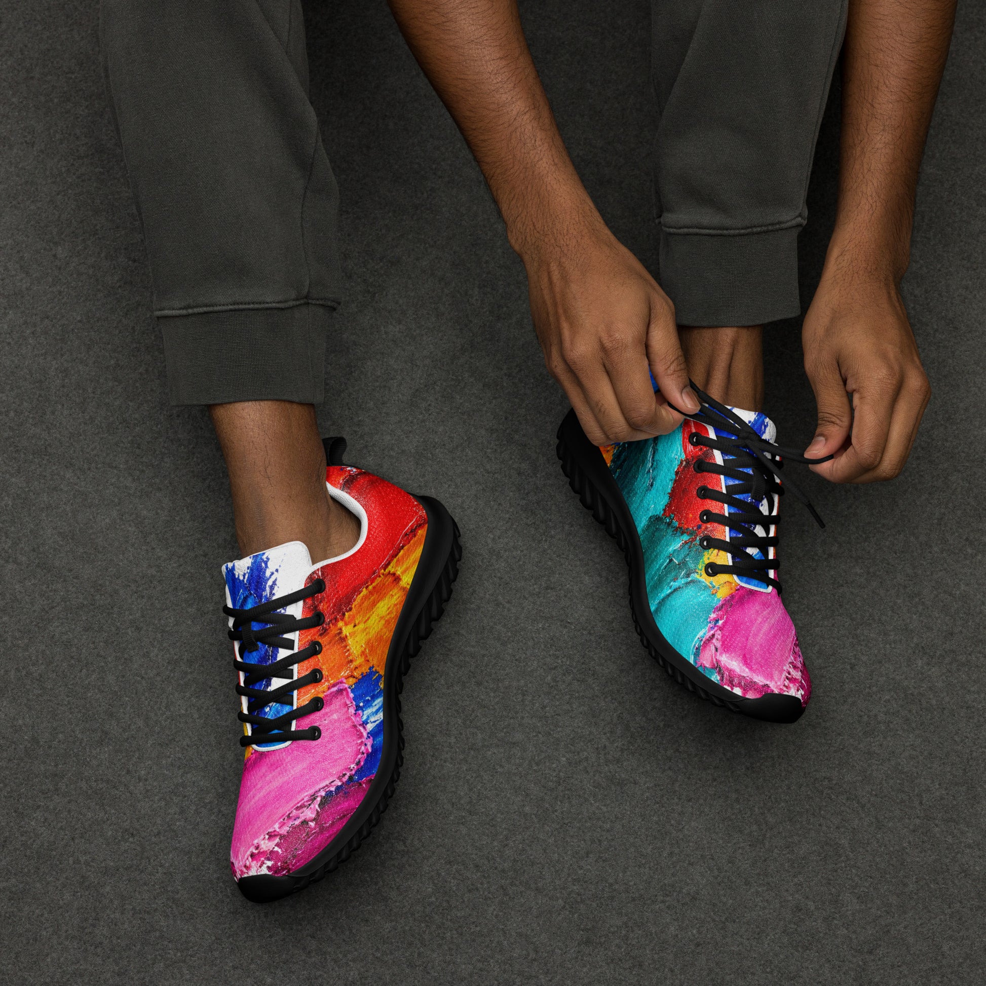 Men’s athletic shoes - Urban Pulse: Men’s Dynamic Abstract Art Athletic Shoes - Multi-Color Expression by printfluence.net