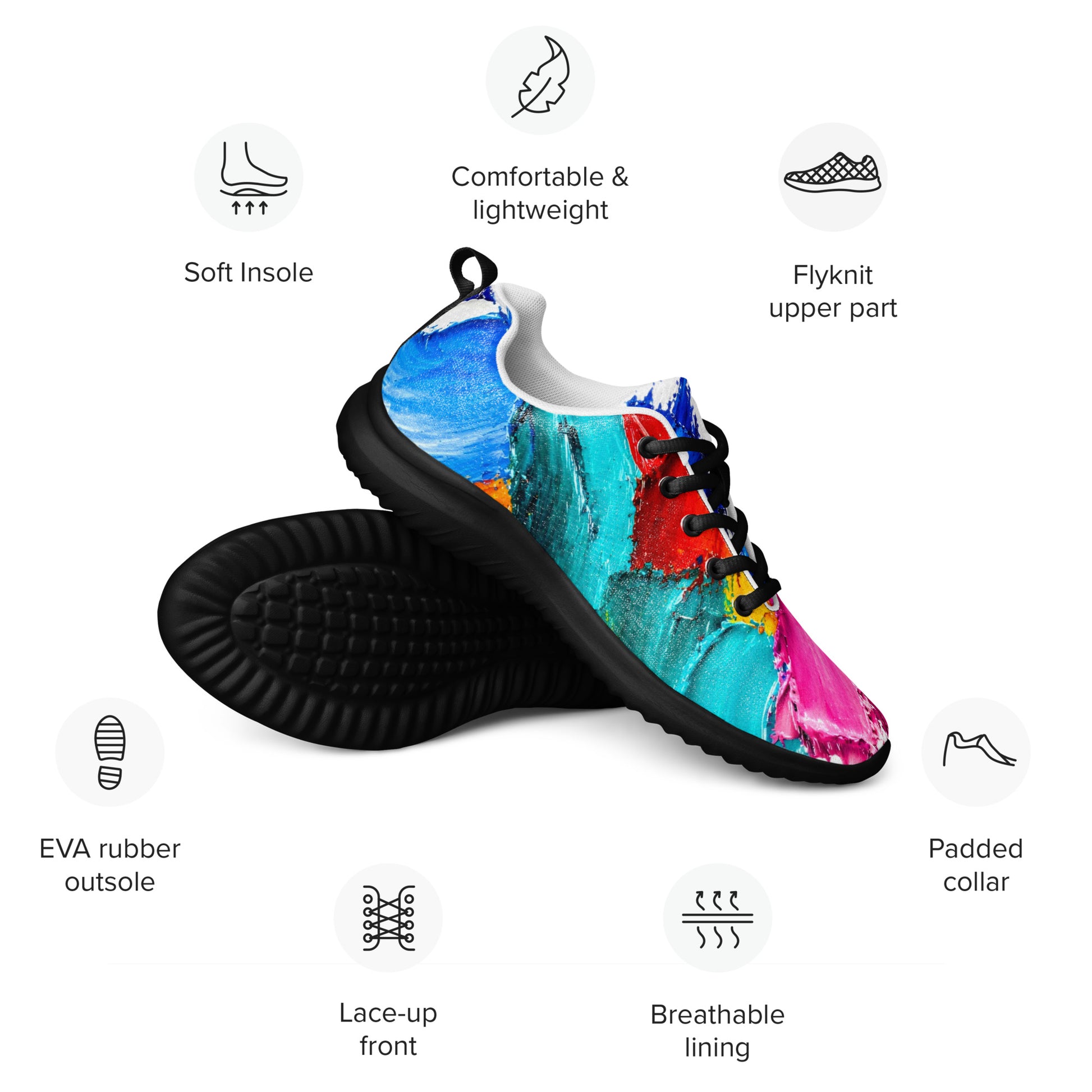 Men’s athletic shoes - Urban Pulse: Men’s Dynamic Abstract Art Athletic Shoes - Multi-Color Expression by printfluence.net