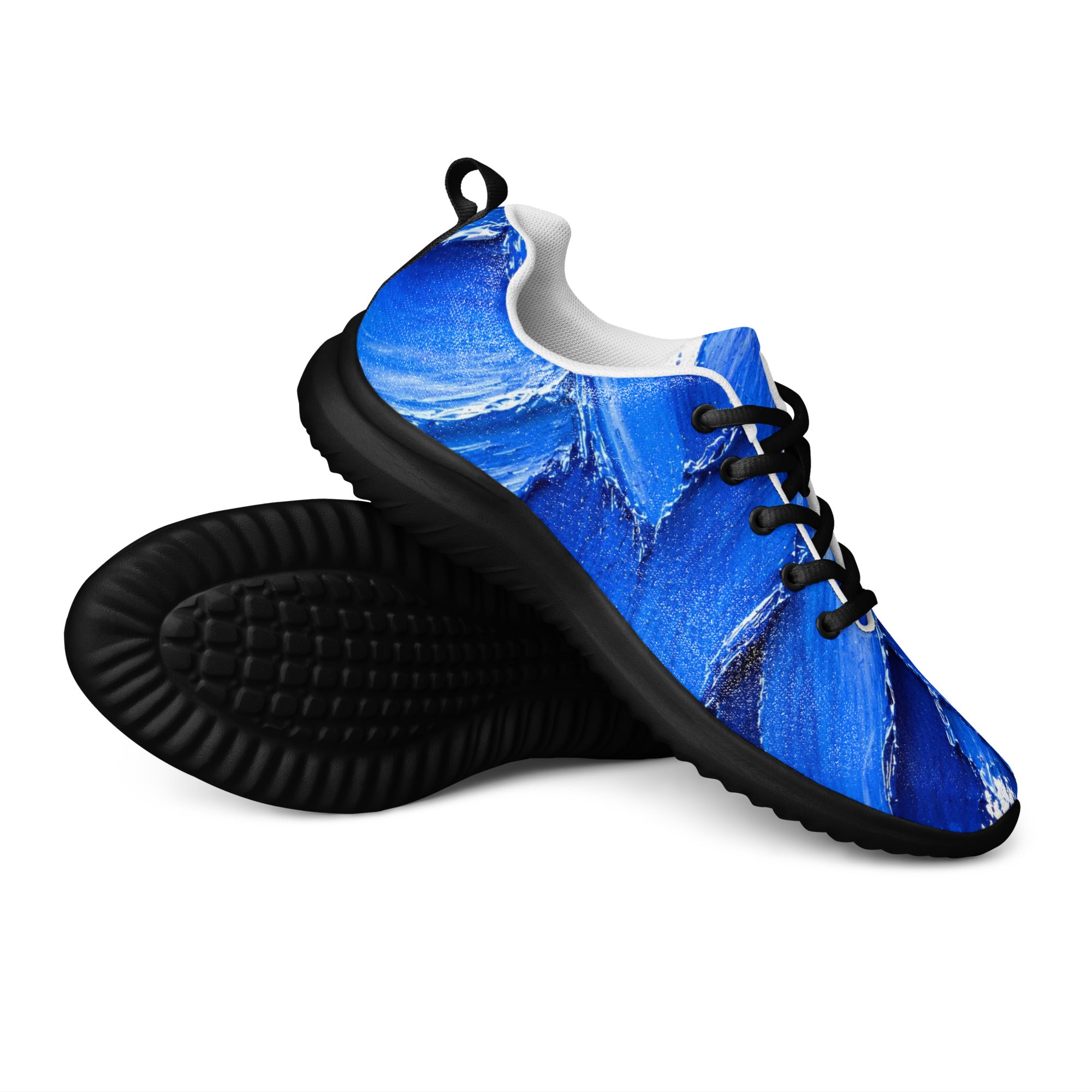Men’s athletic shoes - Azure Strike: Men’s Athletic Performance Shoes - Electric Blue Abstract Art by printfluence.net