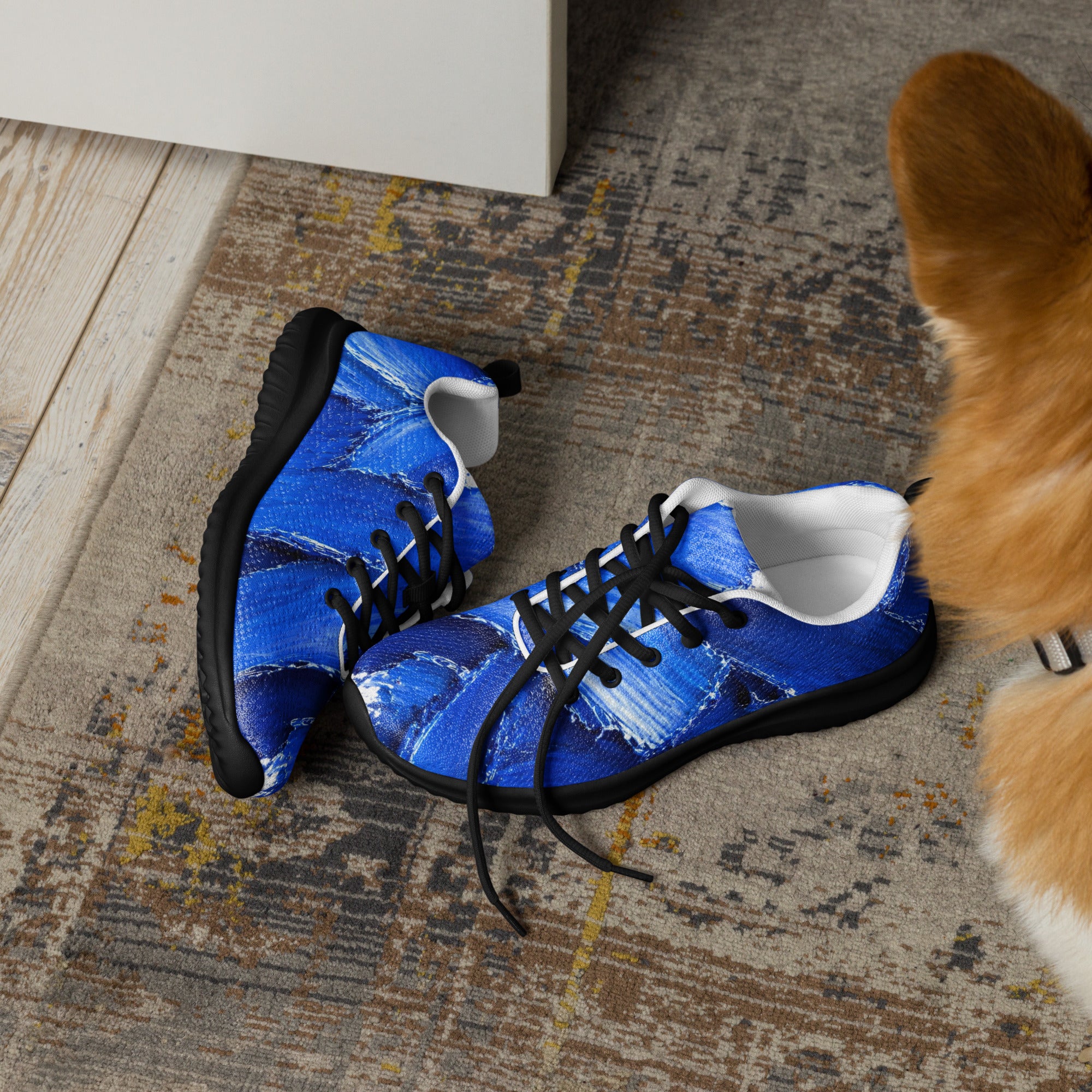Men’s athletic shoes - Azure Strike: Men’s Athletic Performance Shoes - Electric Blue Abstract Art by printfluence.net