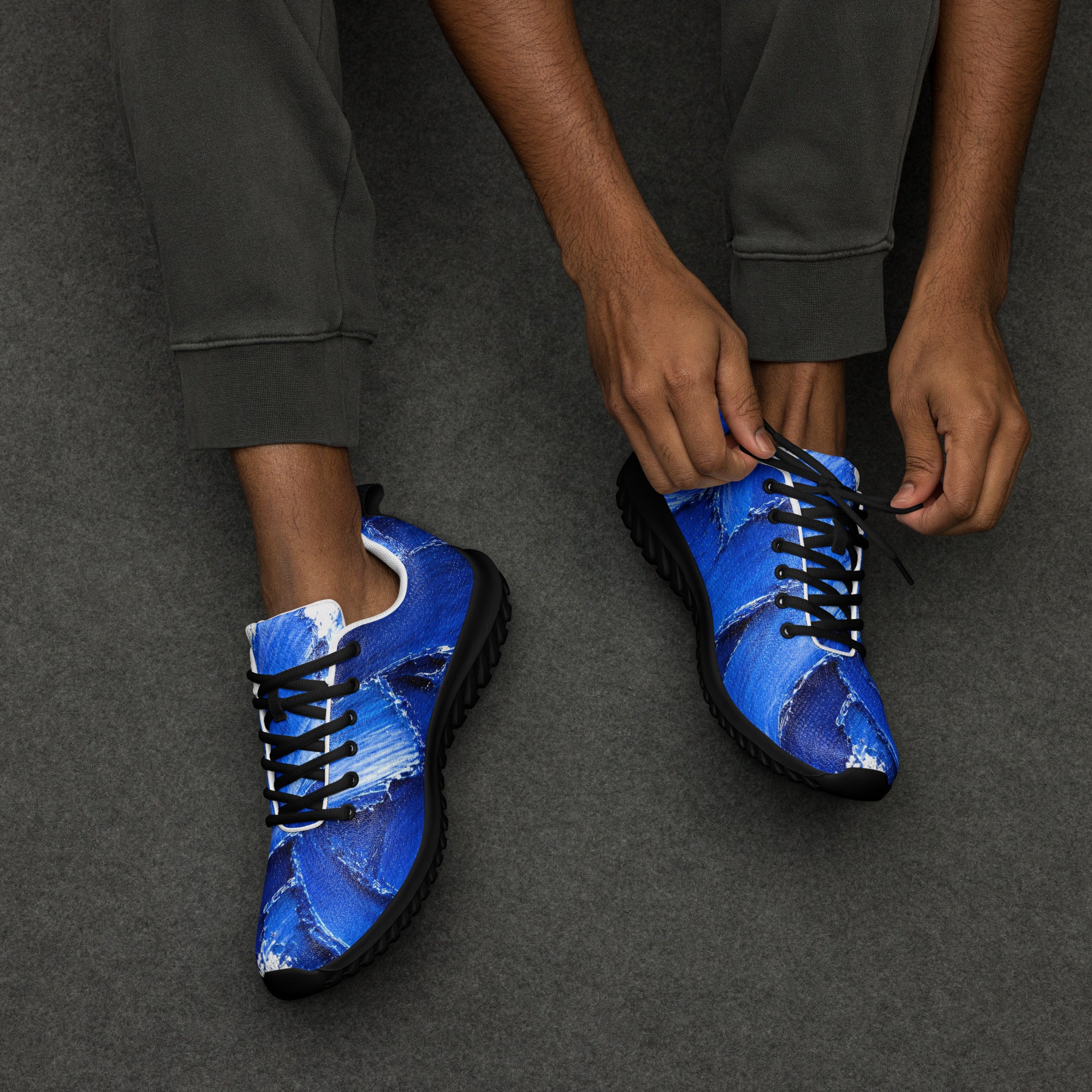 Men’s athletic shoes - Azure Strike: Men’s Athletic Performance Shoes - Electric Blue Abstract Art by printfluence.net