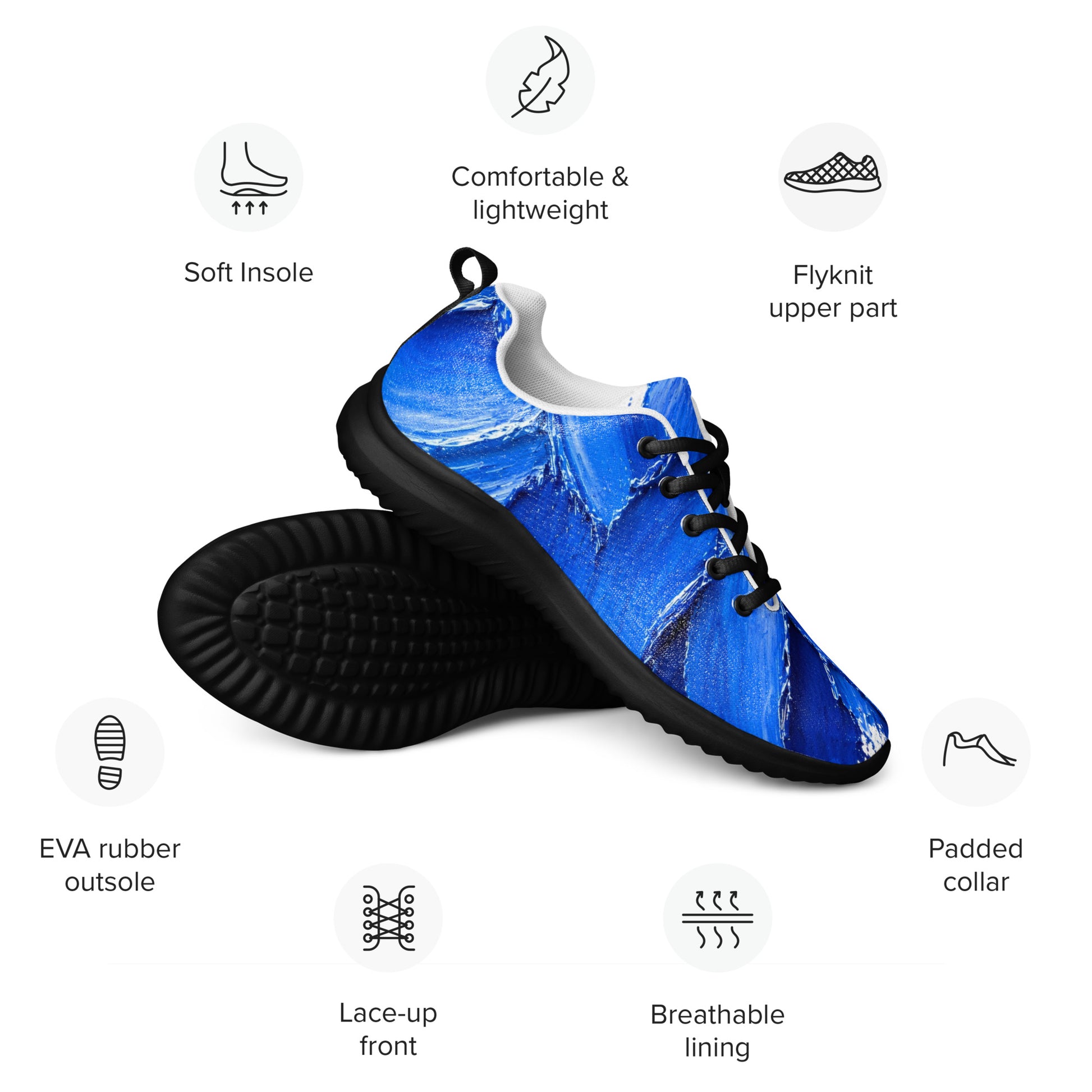 Men’s athletic shoes - Azure Strike: Men’s Athletic Performance Shoes - Electric Blue Abstract Art by printfluence.net