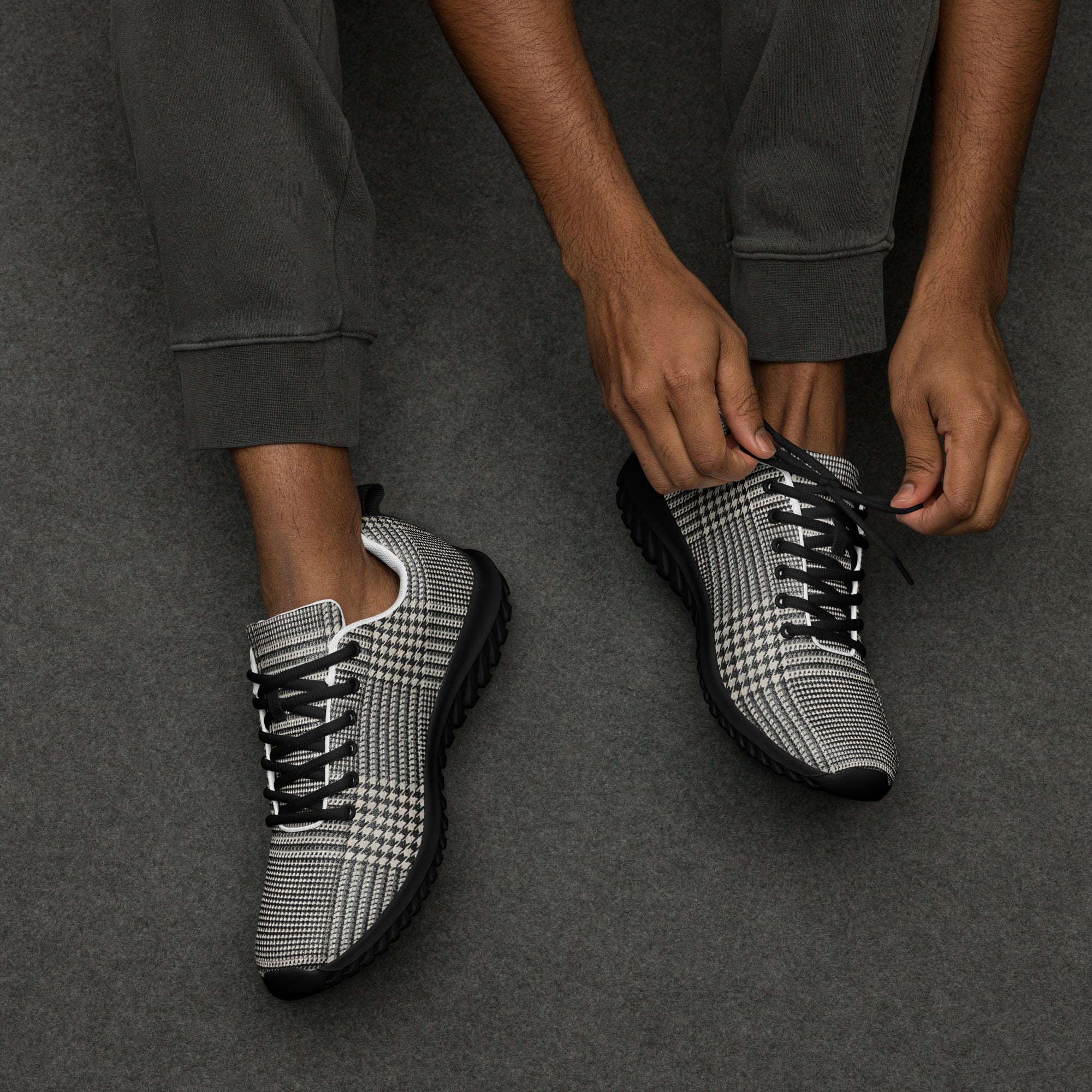 Men’s athletic shoes - Executive Pulse: Men’s Athletic Performance Shoes - Classic Grey Glen Plaid Pattern by printfluence.net
