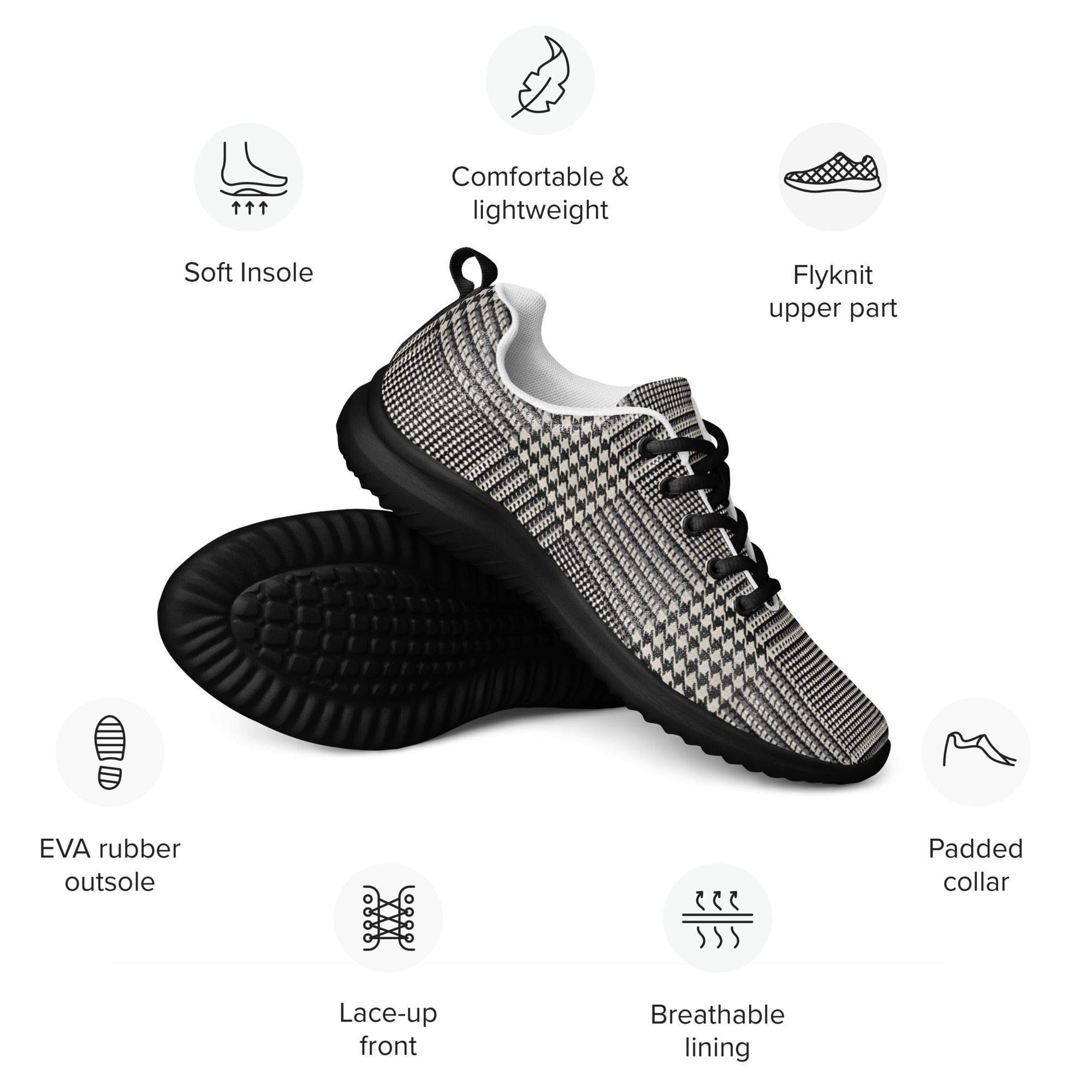 Men’s athletic shoes - Executive Pulse: Men’s Athletic Performance Shoes - Classic Grey Glen Plaid Pattern by printfluence.net