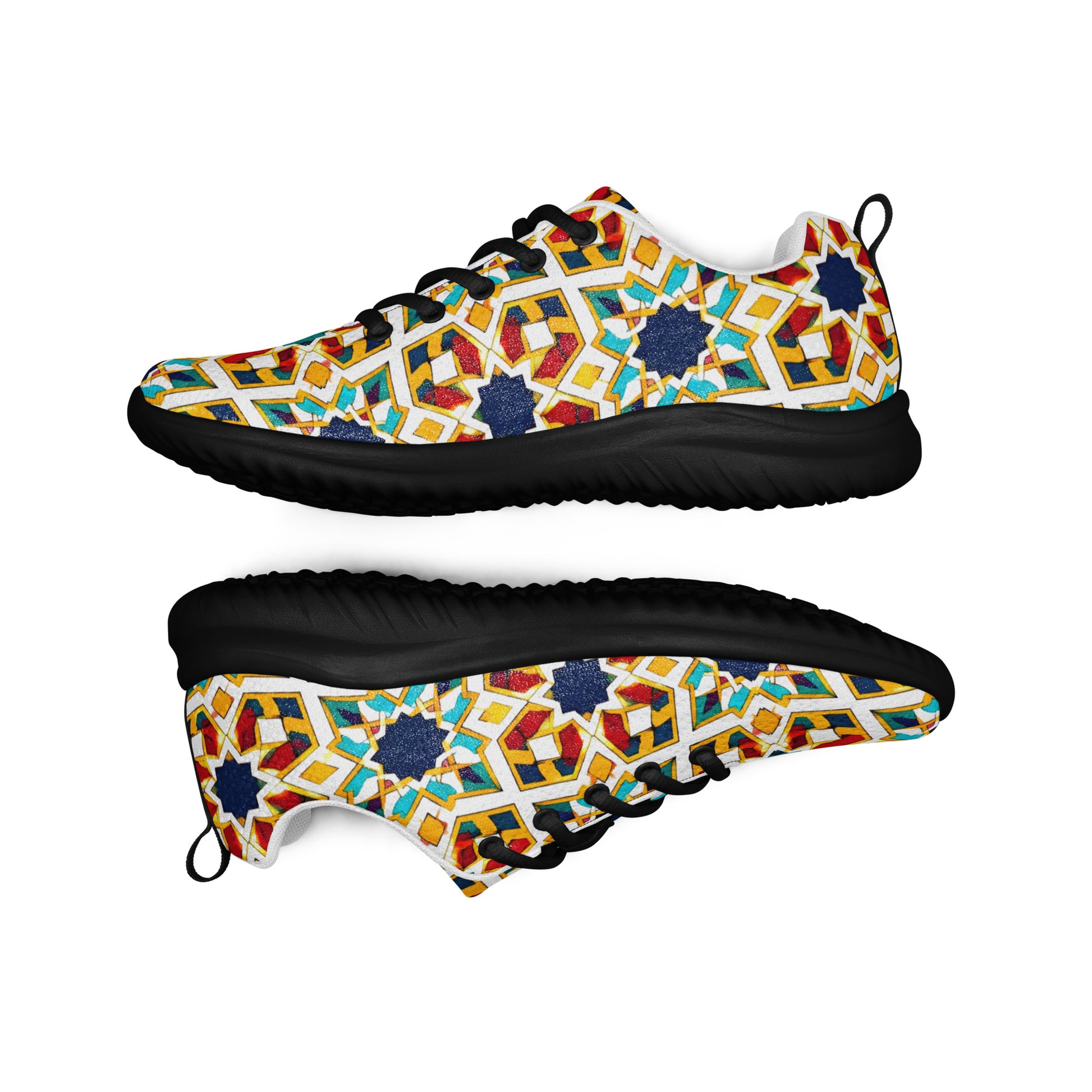 Men’s athletic shoes - Elite Royal Arabesque Floral - Premium Luxury Geometric Star Pattern Design by printfluence.net