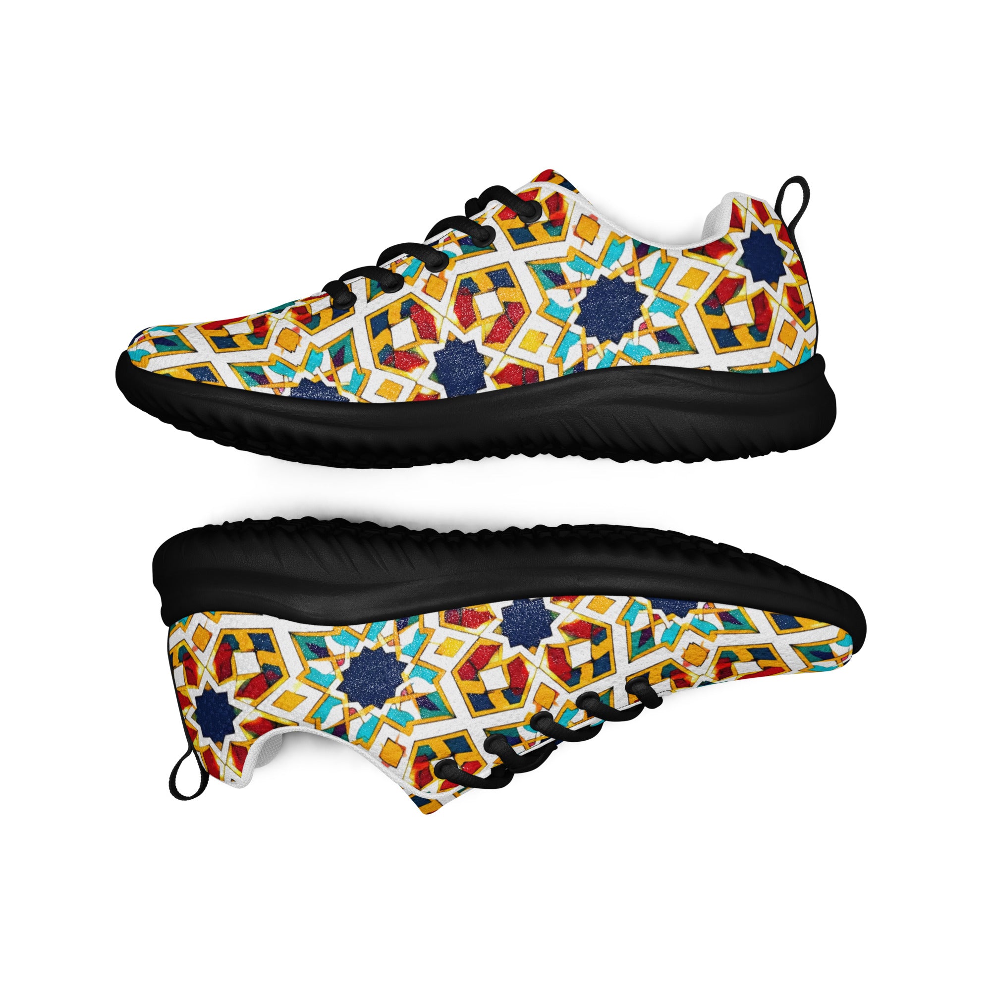 Men’s athletic shoes - Elite Royal Arabesque Floral - Premium Luxury Geometric Star Pattern Design by printfluence.net