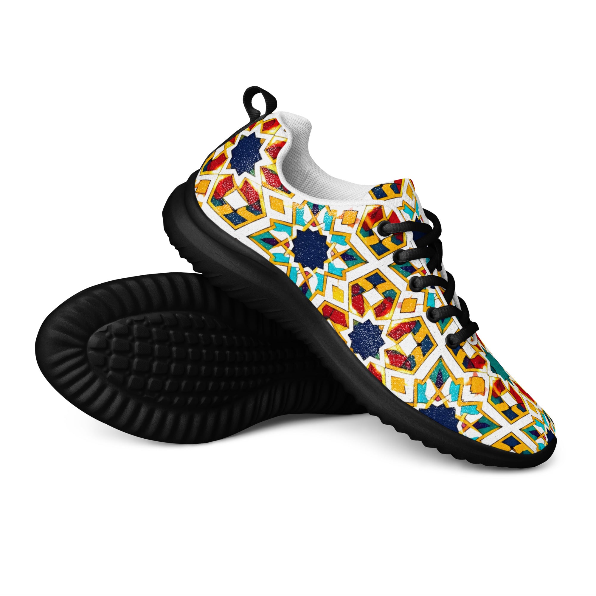 Men’s athletic shoes - Elite Royal Arabesque Floral - Premium Luxury Geometric Star Pattern Design by printfluence.net