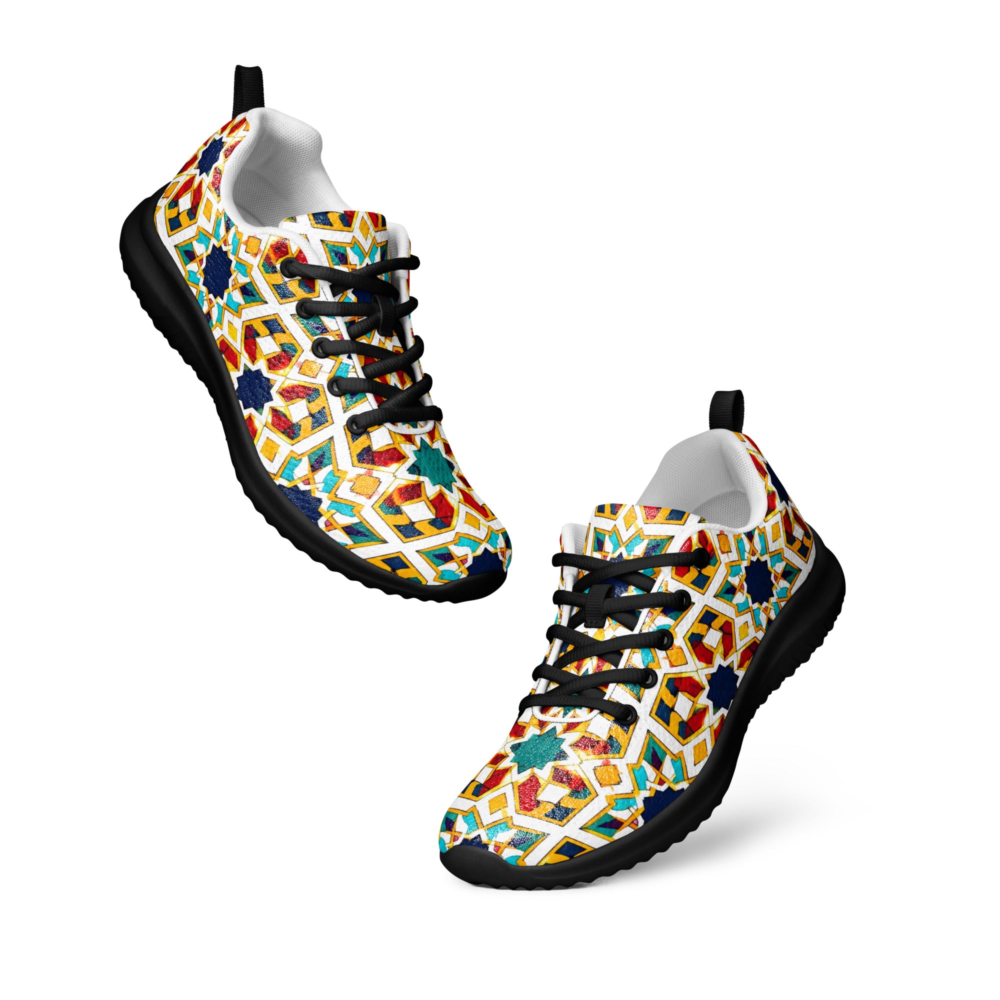 Men’s athletic shoes - Elite Royal Arabesque Floral - Premium Luxury Geometric Star Pattern Design by printfluence.net