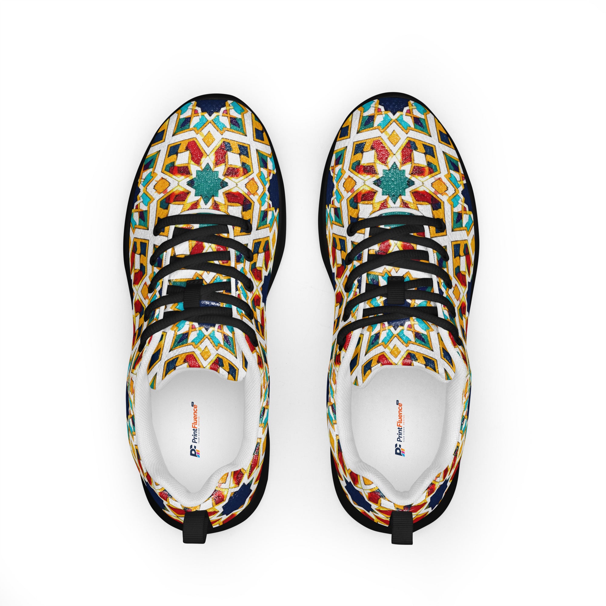 Men’s athletic shoes - Elite Royal Arabesque Floral - Premium Luxury Geometric Star Pattern Design by printfluence.net