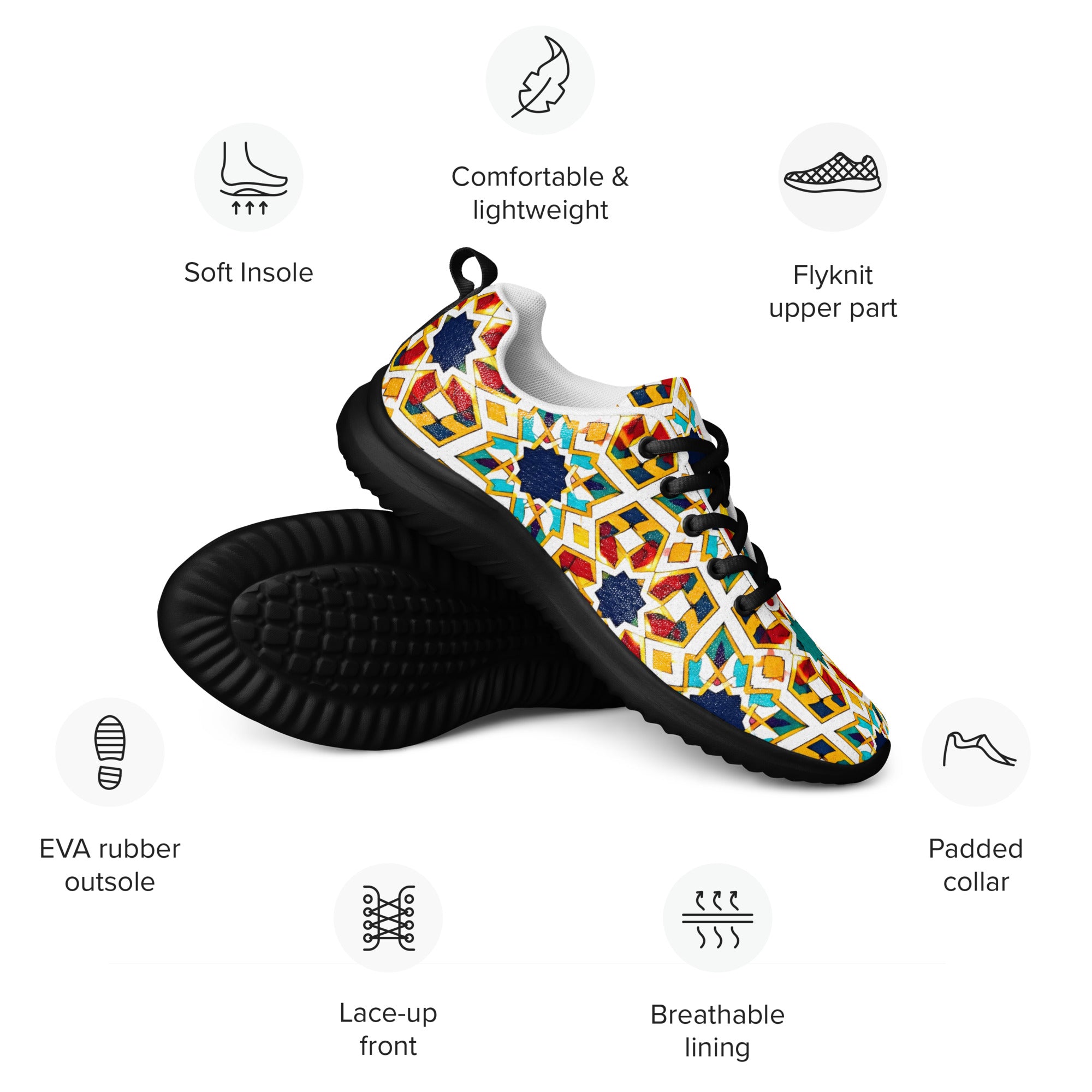 Men’s athletic shoes - Elite Royal Arabesque Floral - Premium Luxury Geometric Star Pattern Design by printfluence.net