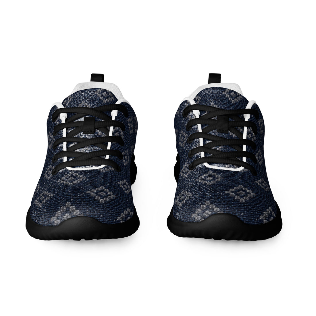 Heritage Bloom Lovers | Men’s Athletic Shoes — Traditional Blue Geometric Diamond Pattern by printfluence