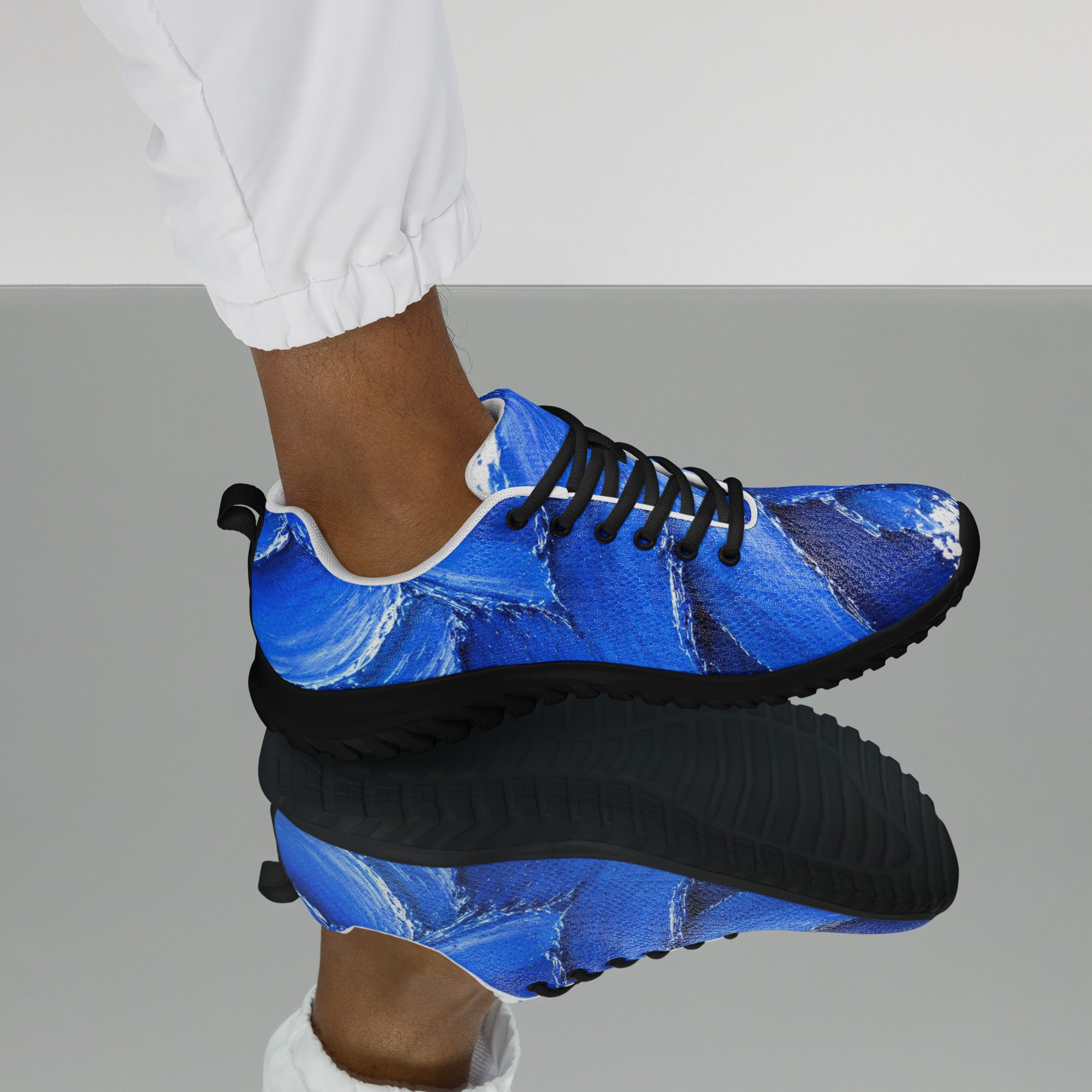 Men’s athletic shoes - Azure Strike: Men’s Athletic Performance Shoes - Electric Blue Abstract Art by printfluence.net