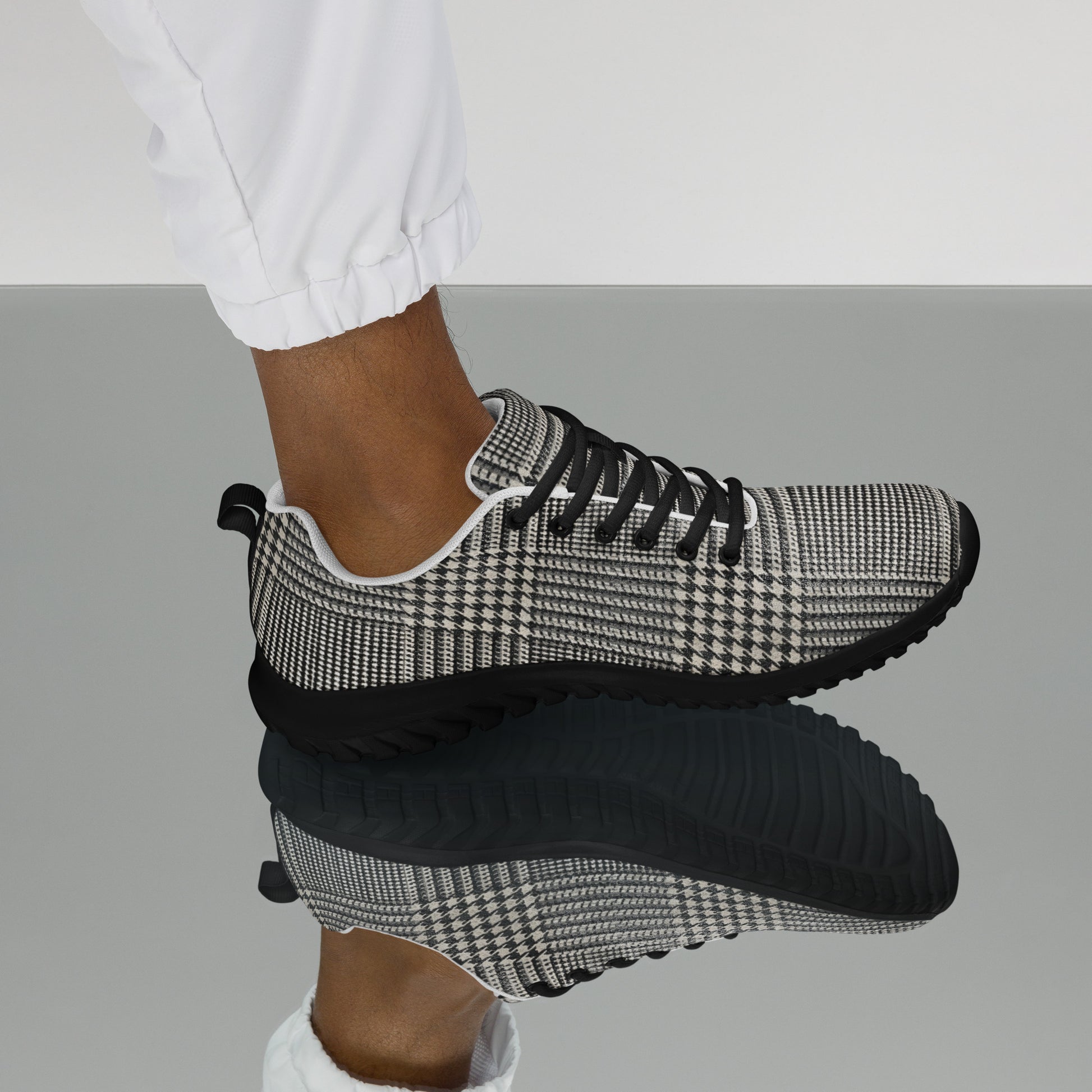 Men’s athletic shoes - Executive Pulse: Men’s Athletic Performance Shoes - Classic Grey Glen Plaid Pattern by printfluence.net