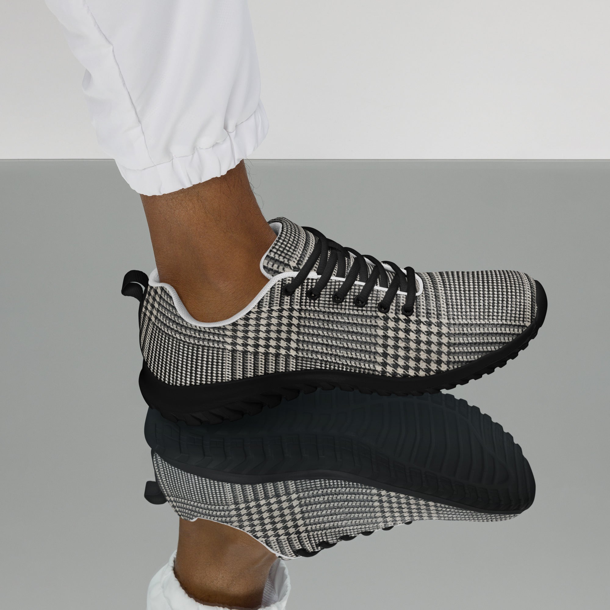 Men’s athletic shoes - Executive Pulse: Men’s Athletic Performance Shoes - Classic Grey Glen Plaid Pattern by printfluence.net