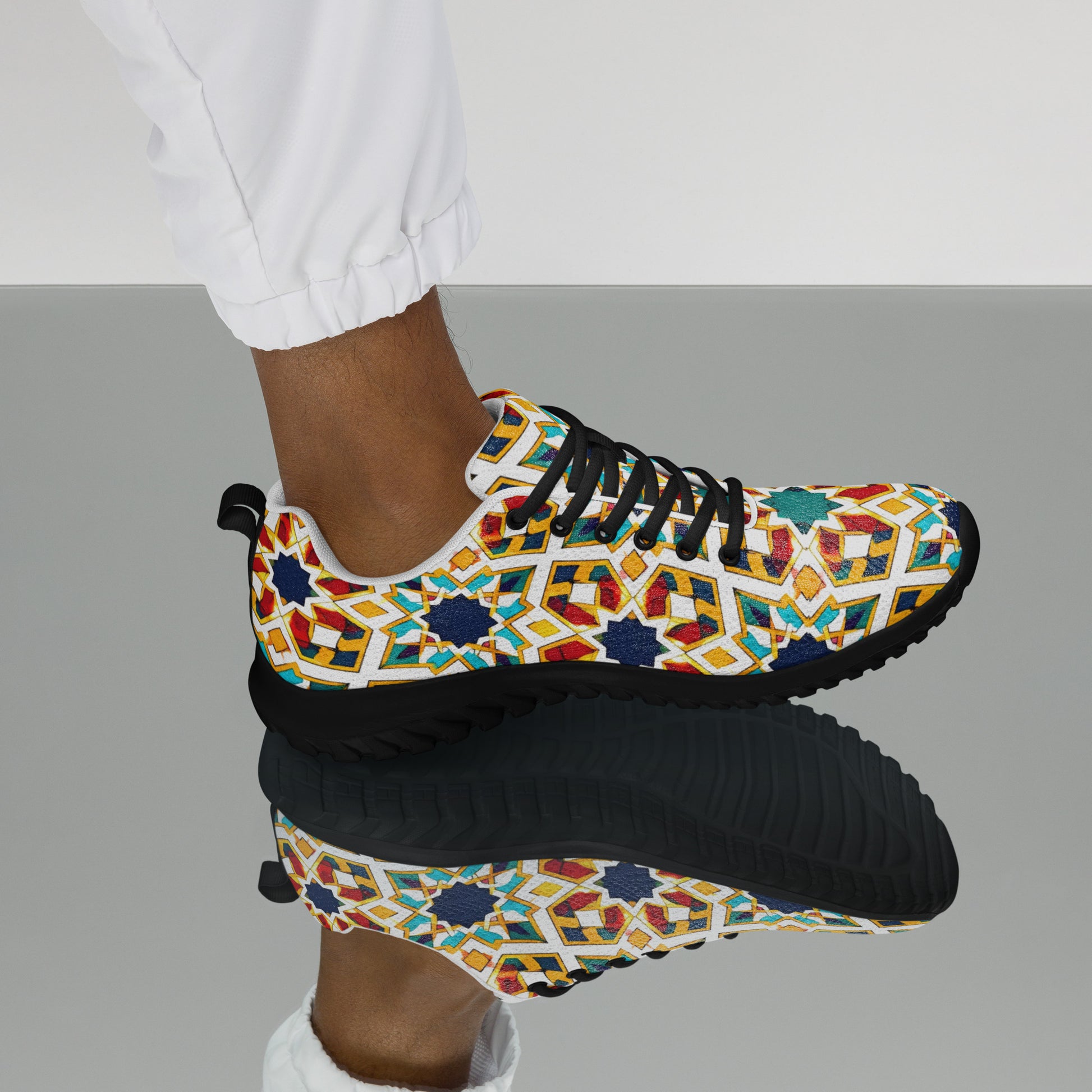 Men’s athletic shoes - Elite Royal Arabesque Floral - Premium Luxury Geometric Star Pattern Design by printfluence.net