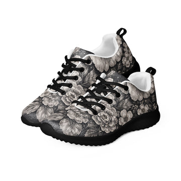 Men’s athletic shoes - Noir Floral Athletic Shoes – Men's Grayscale Rose Print Sneakers by printfluence.net