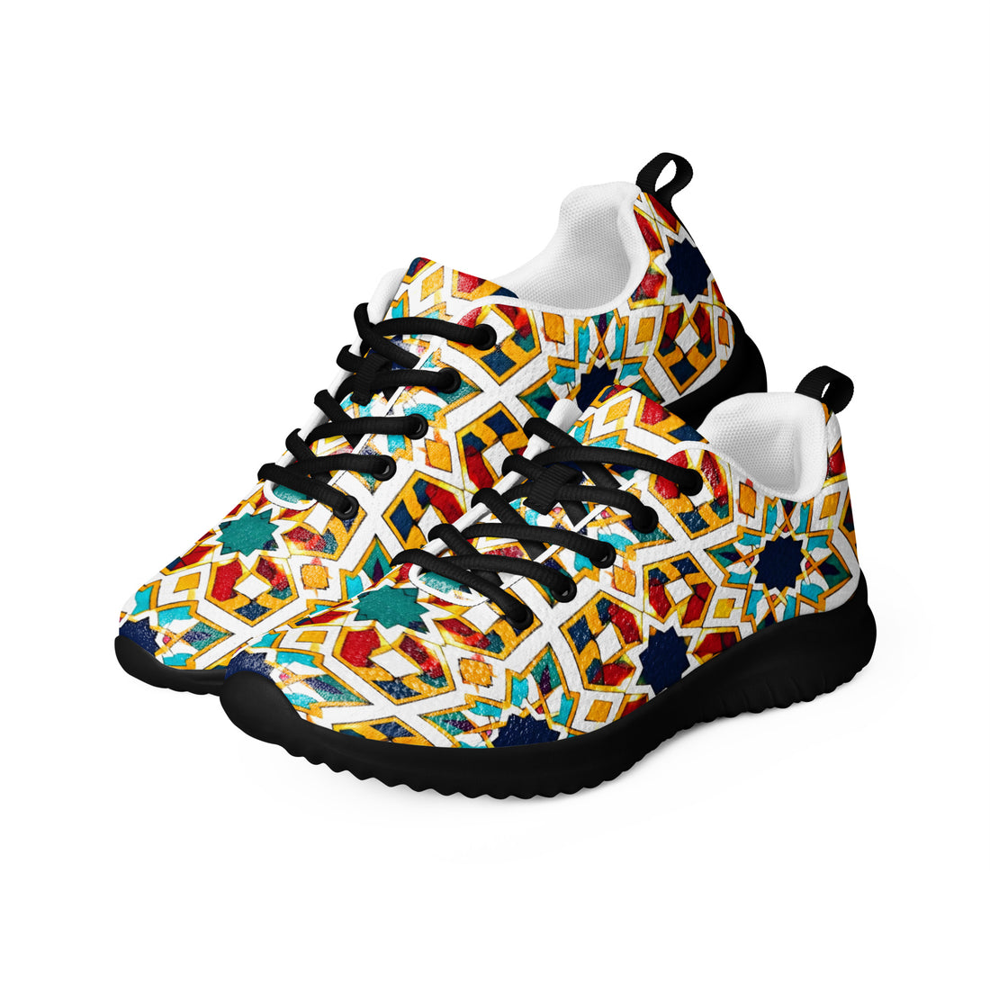 Men’s athletic shoes - Elite Royal Arabesque Floral - Premium Luxury Geometric Star Pattern Design by printfluence.net