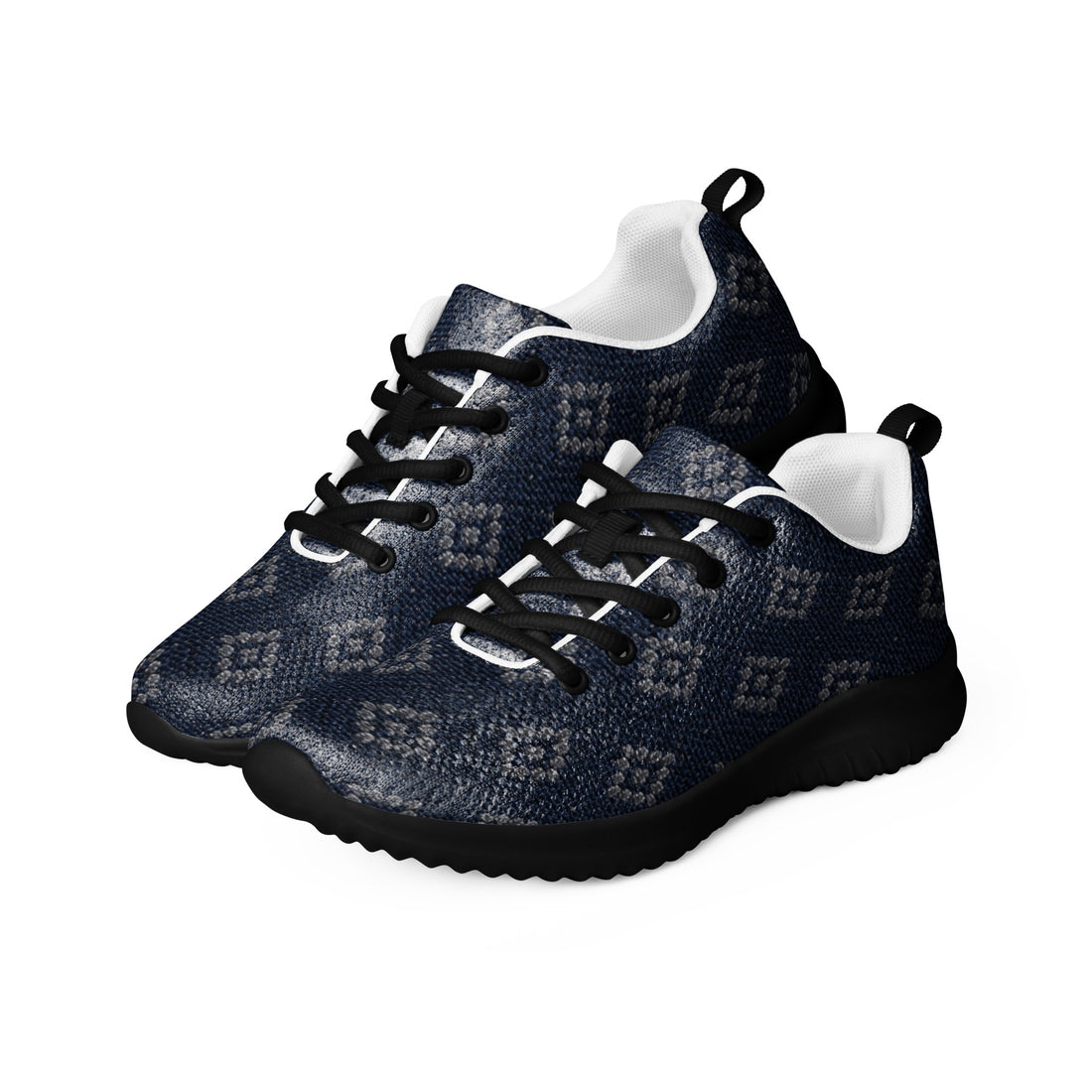 Heritage Bloom Lovers | Men’s Athletic Shoes — Traditional Blue Geometric Diamond Pattern by printfluence