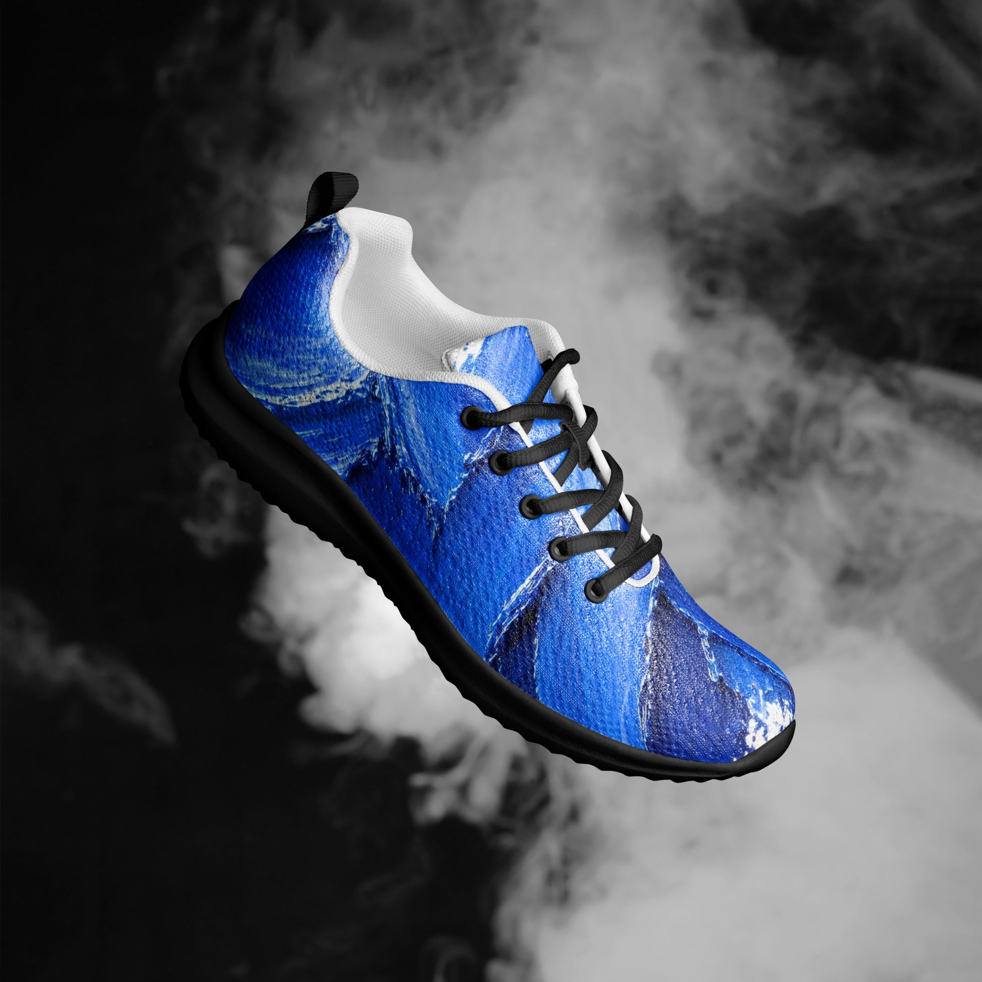 Men’s athletic shoes - Azure Strike: Men’s Athletic Performance Shoes - Electric Blue Abstract Art by printfluence.net