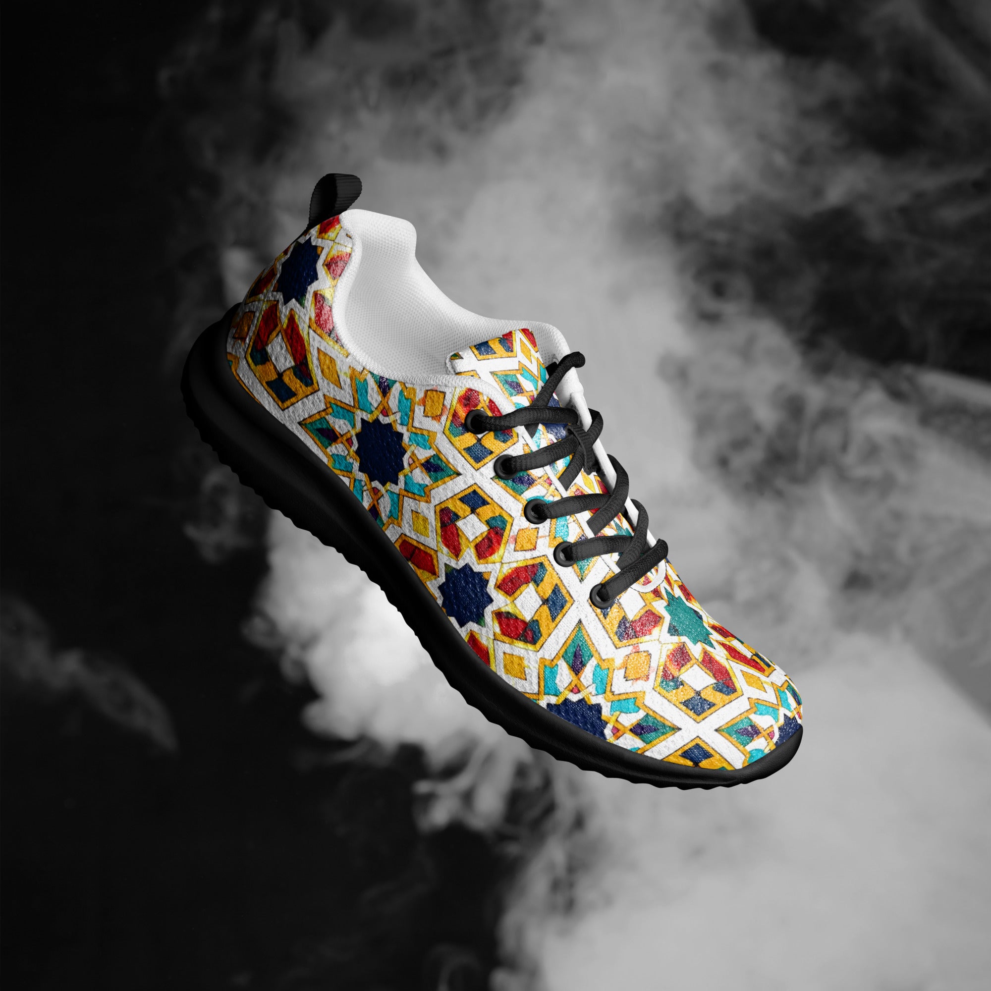 Men’s athletic shoes - Elite Royal Arabesque Floral - Premium Luxury Geometric Star Pattern Design by printfluence.net