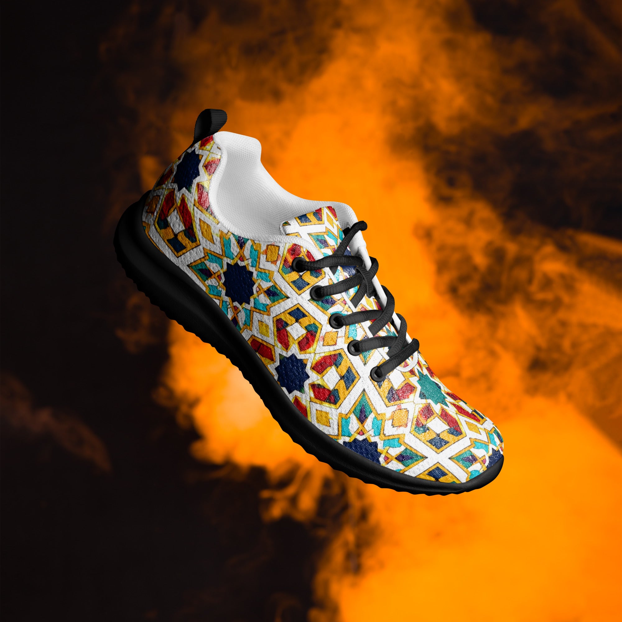 Men’s athletic shoes - Elite Royal Arabesque Floral - Premium Luxury Geometric Star Pattern Design by printfluence.net