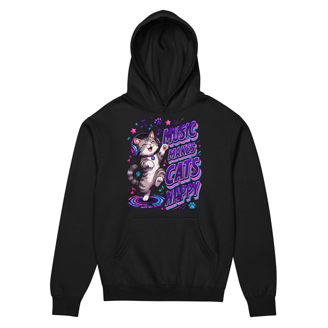 Elite Music Makes Cats Happy - Premium Luxury Men’s Box Hoodie for Cat Lovers by printfluence.net