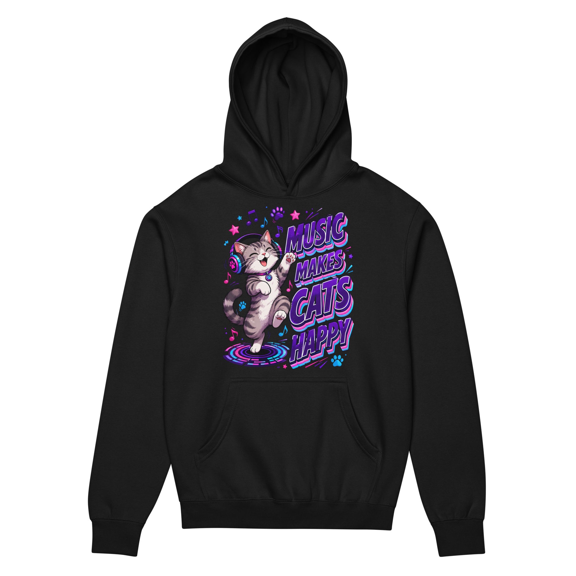 Elite Music Makes Cats Happy - Premium Luxury Men’s Box Hoodie for Cat Lovers by printfluence.net