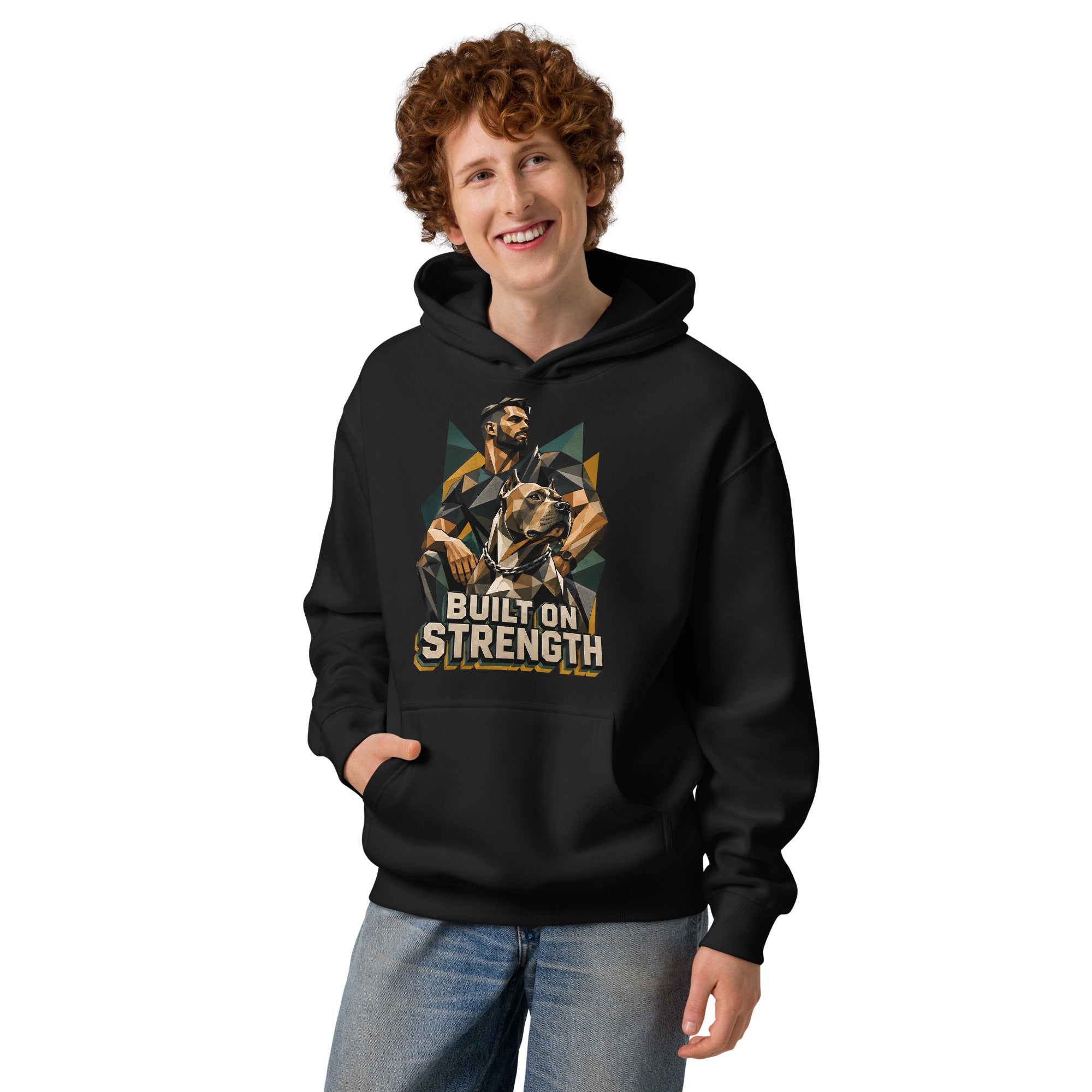 Built on Strength Box Hoodie - Polygonal Pitbull Lovers Oversized Pullover H-7 by printfluence.net