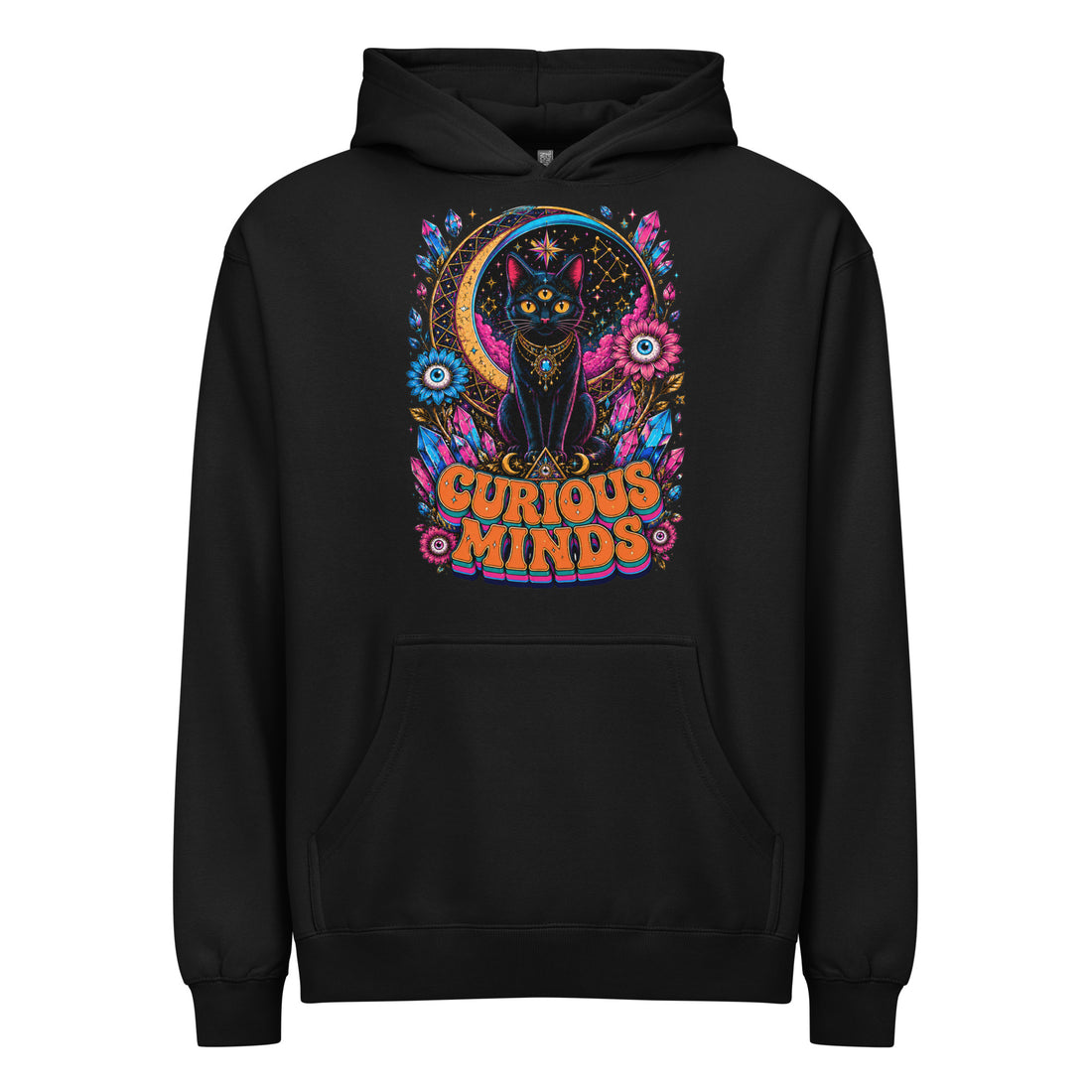 Horror and Mystery Lovers Men’s box hoodie — "Curious Minds" Mystical Three-Eyed Cat Design by printfluence.net