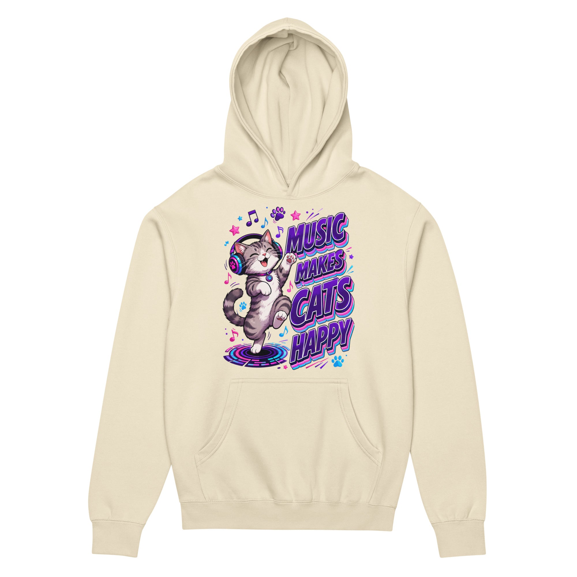 Elite Music Makes Cats Happy - Premium Luxury Men’s Box Hoodie for Cat Lovers by printfluence.net