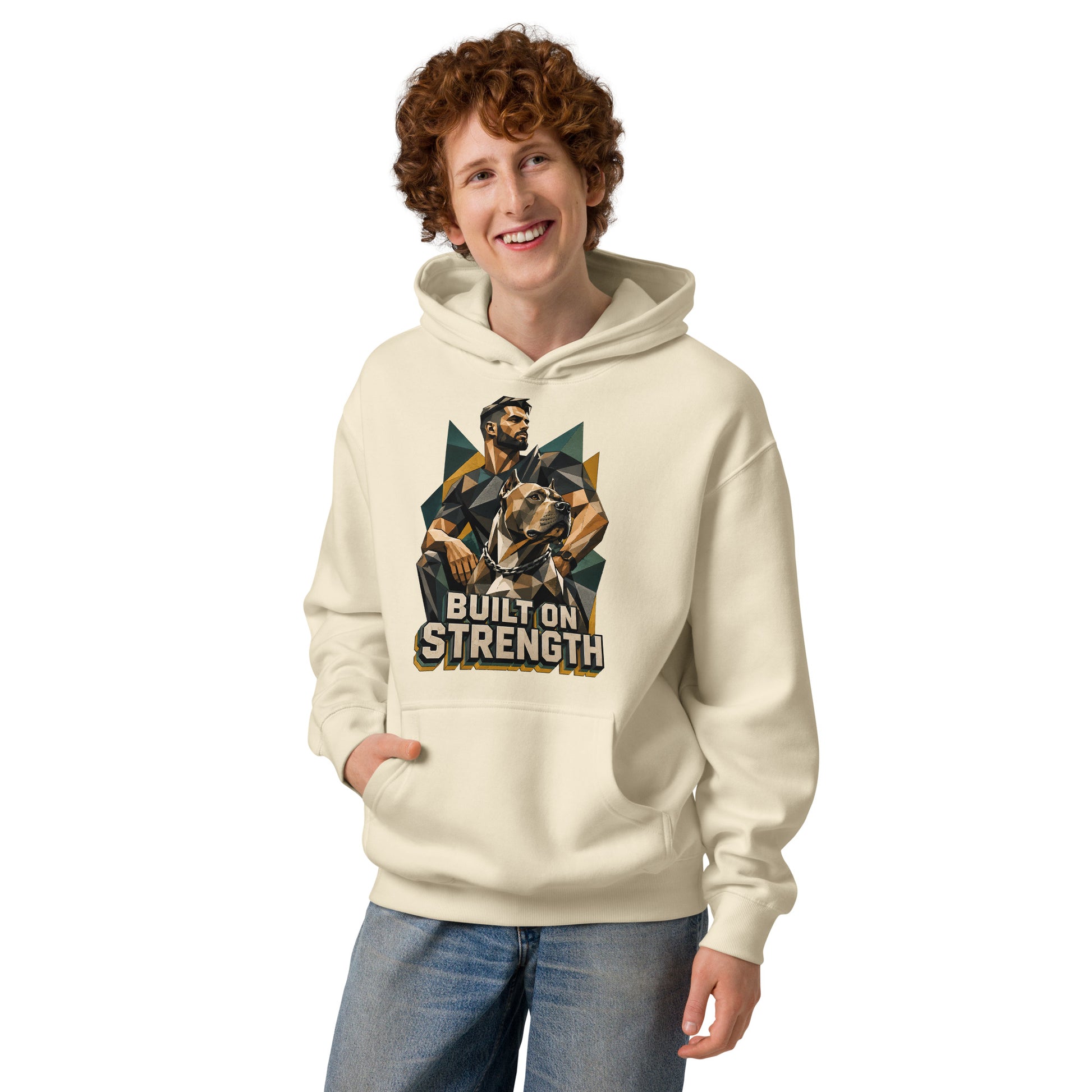 Built on Strength Box Hoodie - Polygonal Pitbull Lovers Oversized Pullover H-7 by printfluence.net