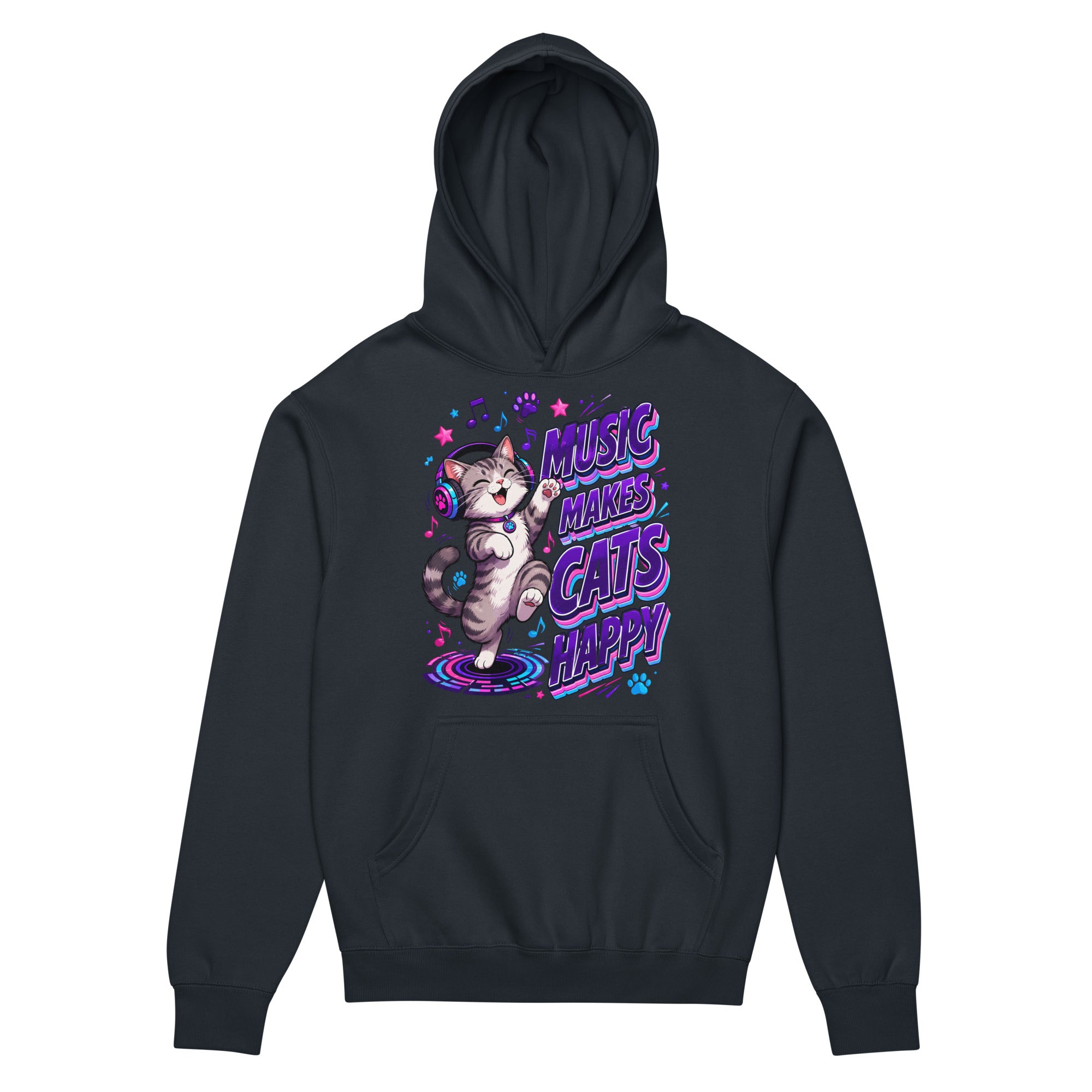 Elite Music Makes Cats Happy - Premium Luxury Men’s Box Hoodie for Cat Lovers by printfluence.net