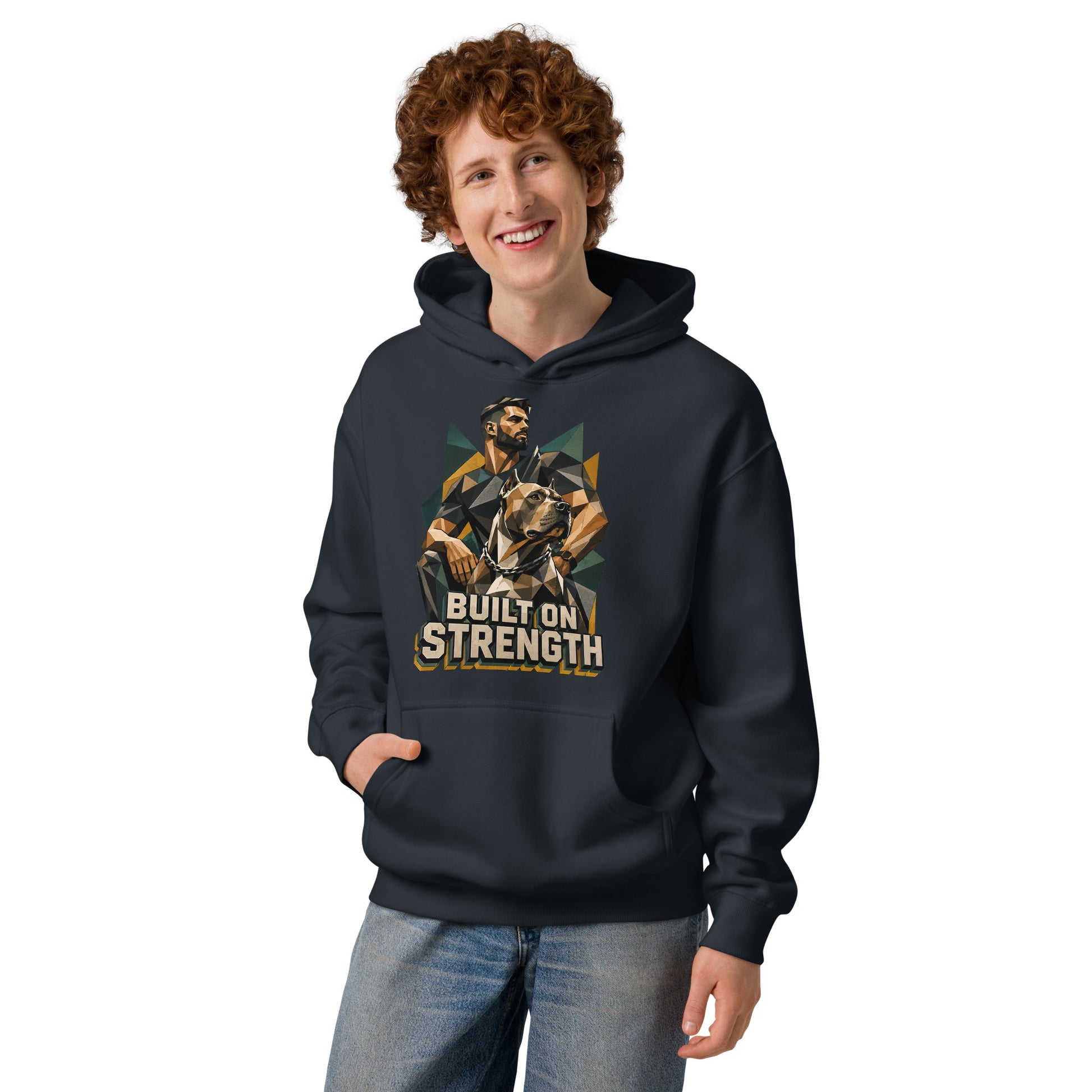 Built on Strength Box Hoodie - Polygonal Pitbull Lovers Oversized Pullover H-7 by printfluence.net