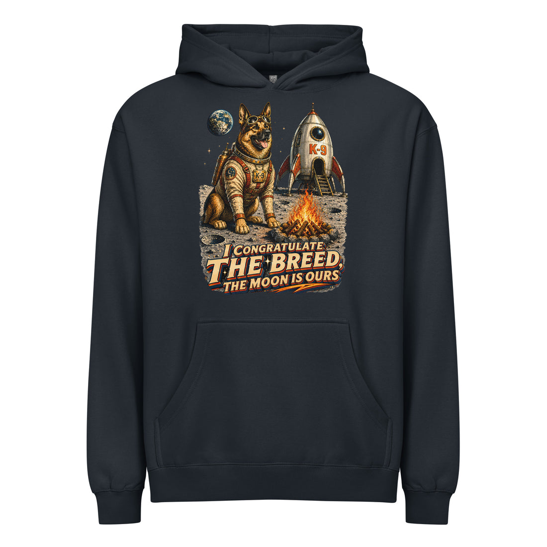 German Shepherd Lovers Men’s Box Hoodie | Cosmic Space Explorer Graphic Sweatshirt by printfluence.net