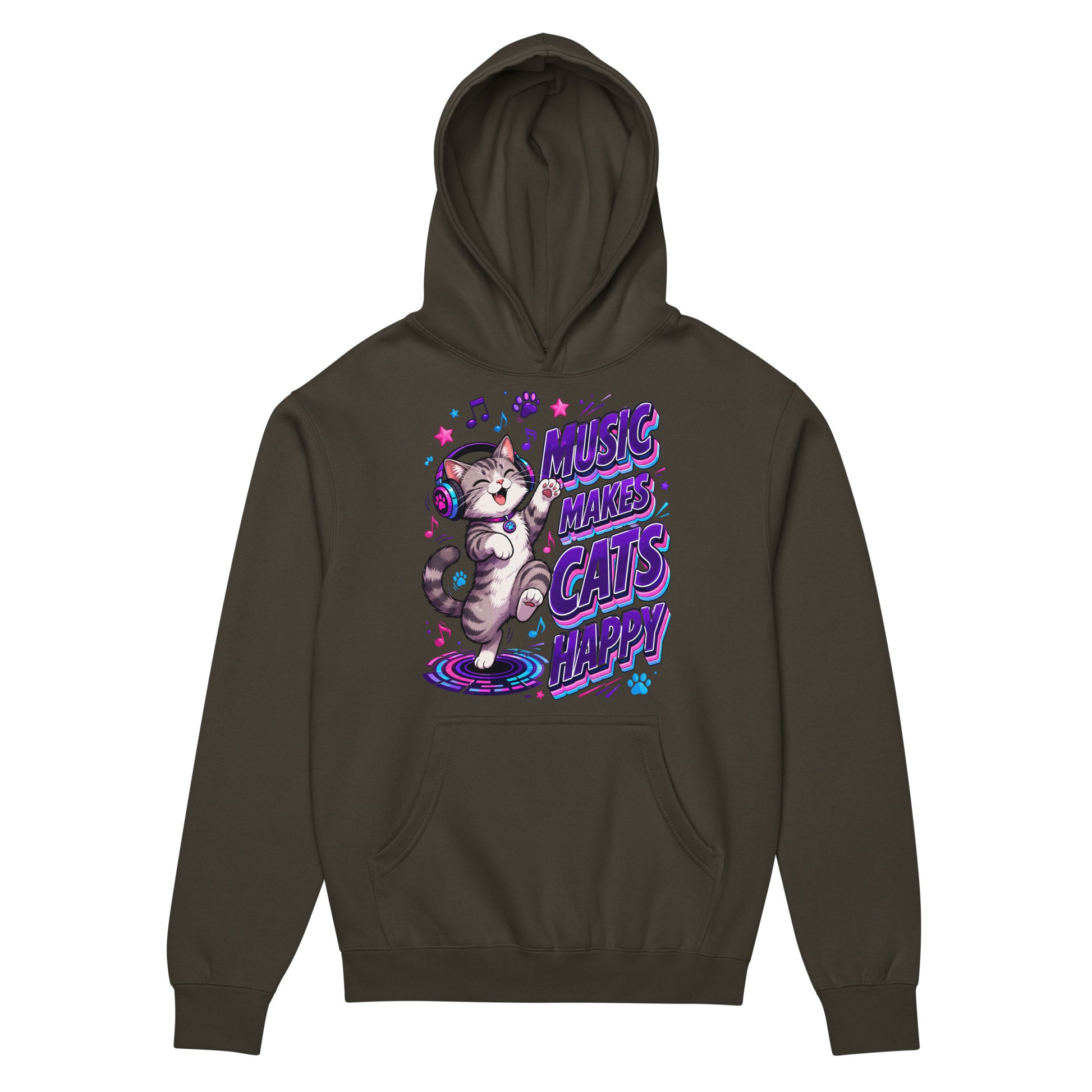 Elite Music Makes Cats Happy - Premium Luxury Men’s Box Hoodie for Cat Lovers by printfluence.net
