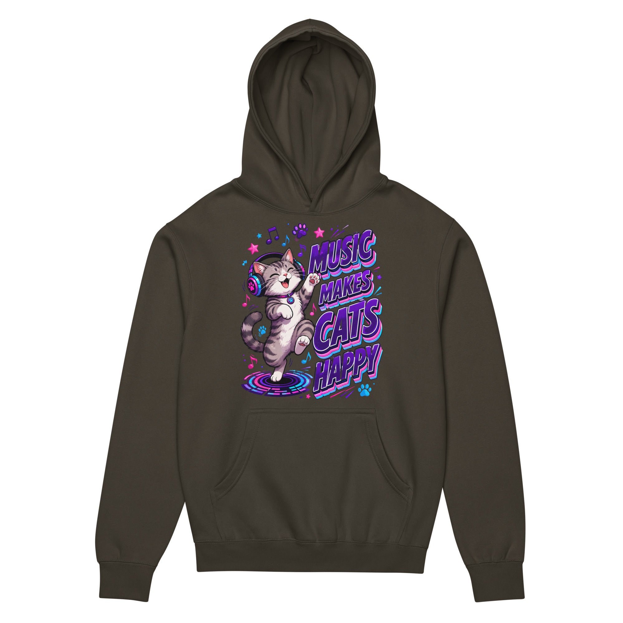 Elite Music Makes Cats Happy - Premium Luxury Men’s Box Hoodie for Cat Lovers by printfluence.net