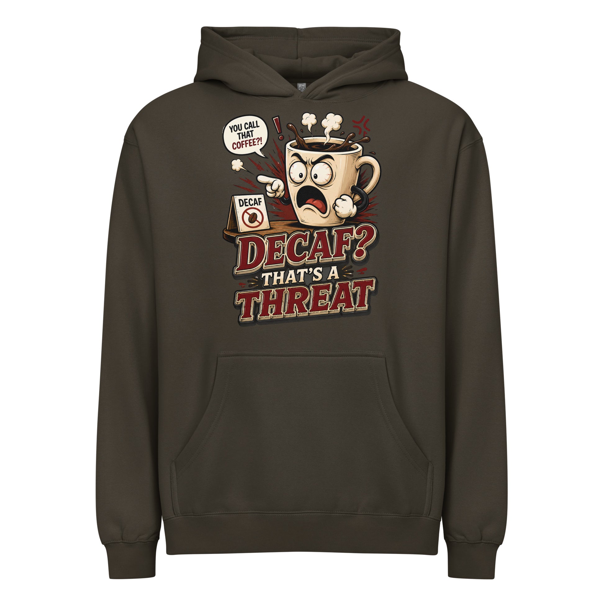 Funny Coffee Lover Ringer Tee - Decaf? That's A Threat! Custom Graphic T-Shirt by printfluence.net