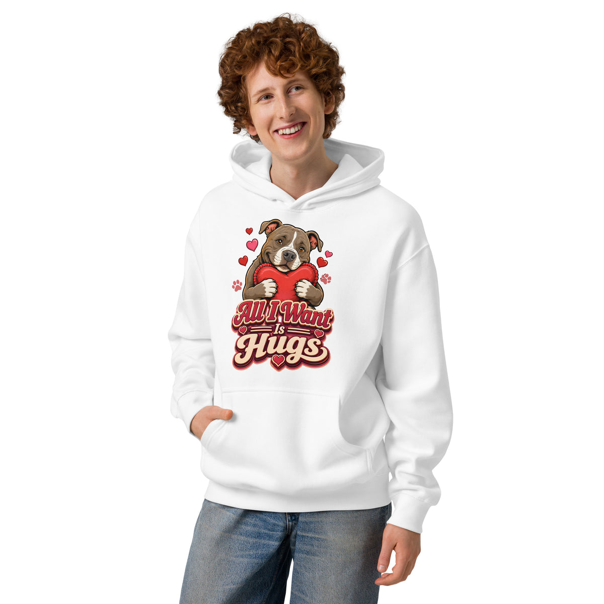 All I Want Is Hugs Pitbull Lovers Men's Box Hoodie by printfluence.net
