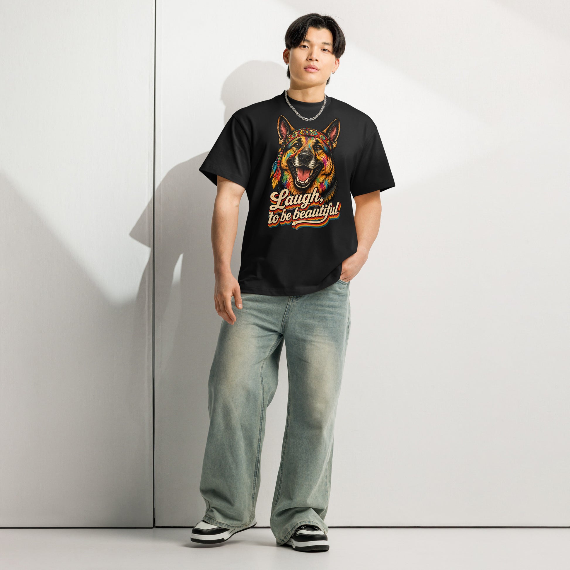 German Shepherd Lovers Men’s Box Tee | Boho Artistic Graphic Streetwear T-Shirt by printfluence.net
